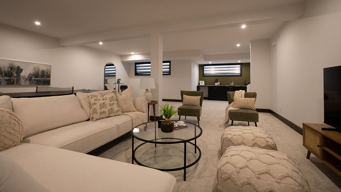 Image of modern finished basement with furniture