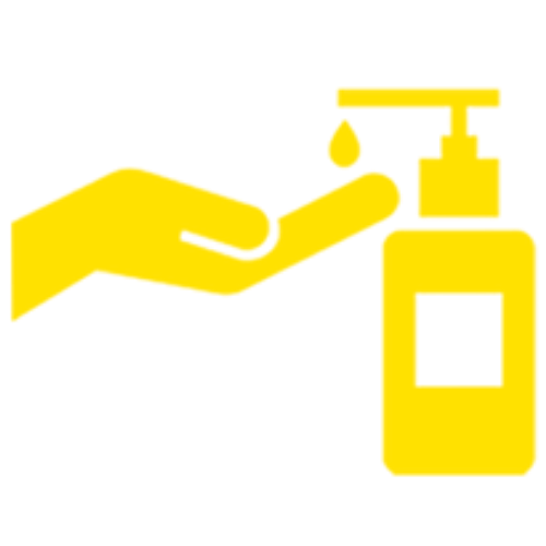 Hand pressing a pump dispenser on a bottle, likely containing sanitizer or soap.