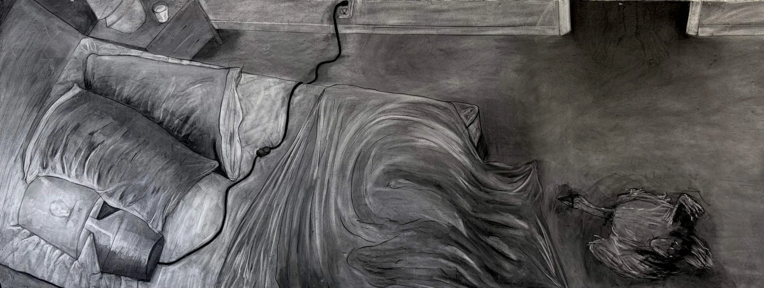 The Bed II, Charcoal and Soft Pastel, 108" x 42.5", 2026