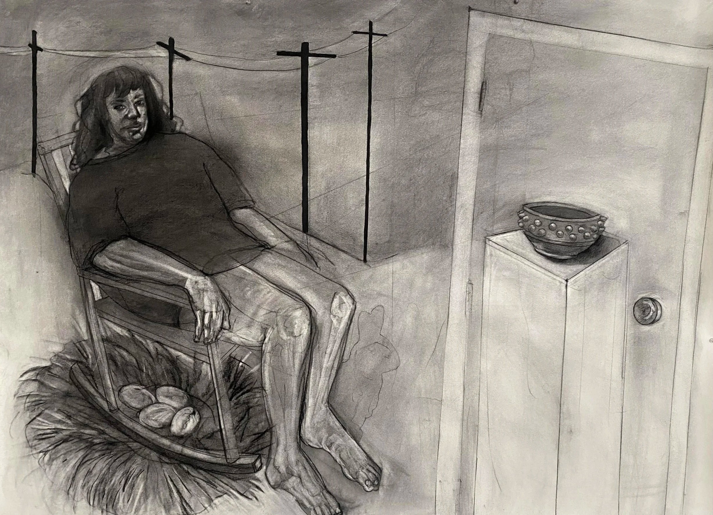 Antwoord, Charcoal, acrylic and soft pastel, 56" x 42.5", 2026