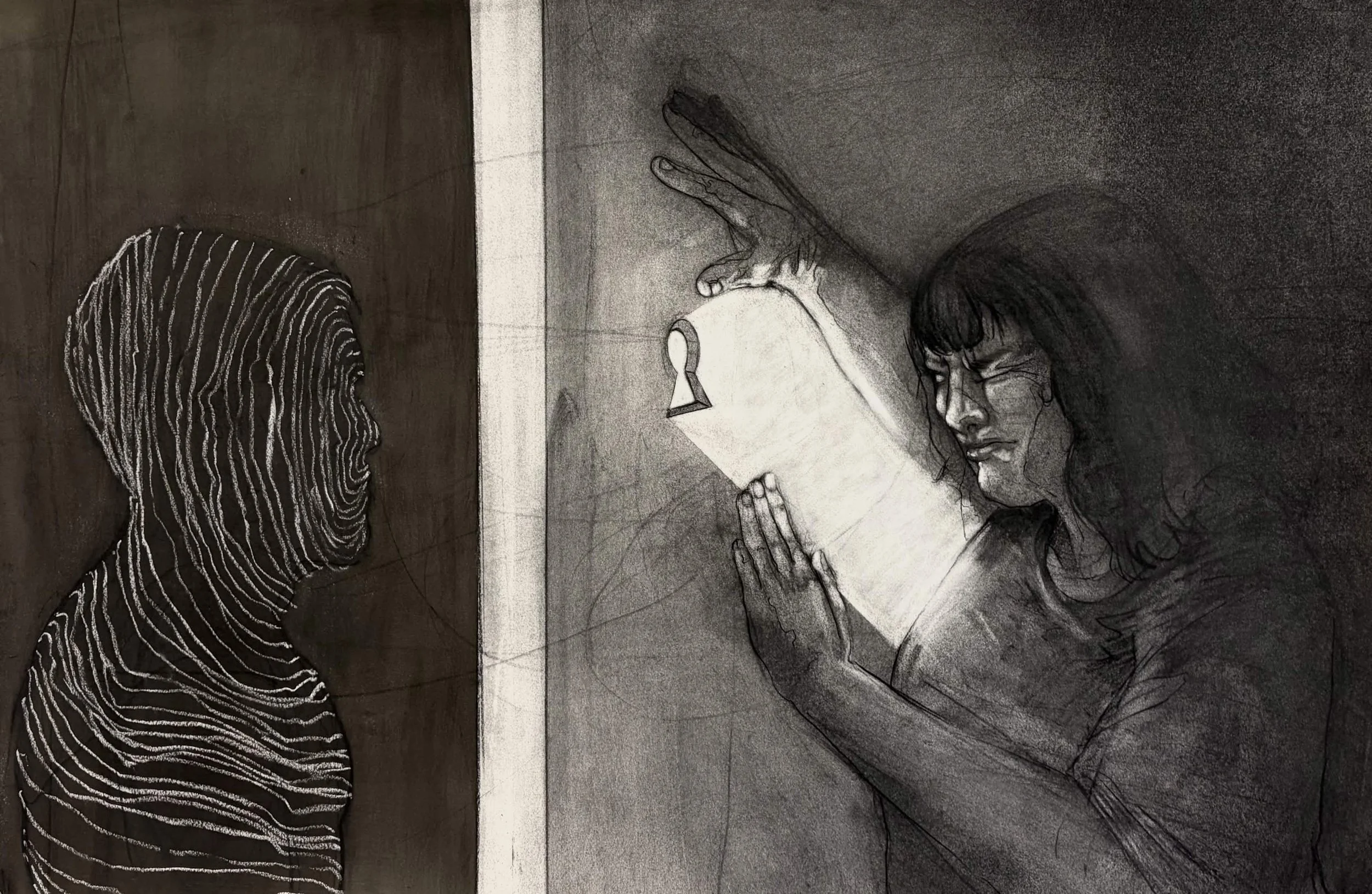 The Margate Ghost, Charcoal, ink and soft pastel, 47.5" x 37.5", 2026