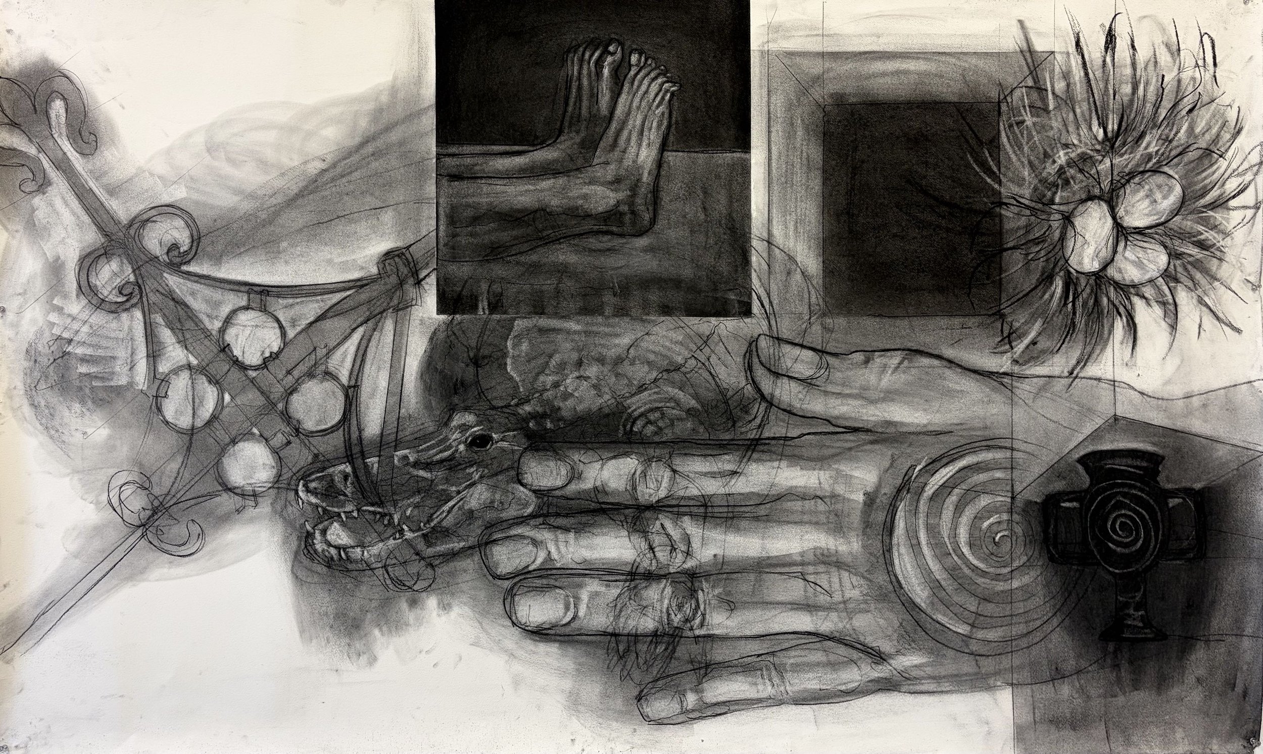 I love mankind, Charcoal, 68" x 42.5", 2026