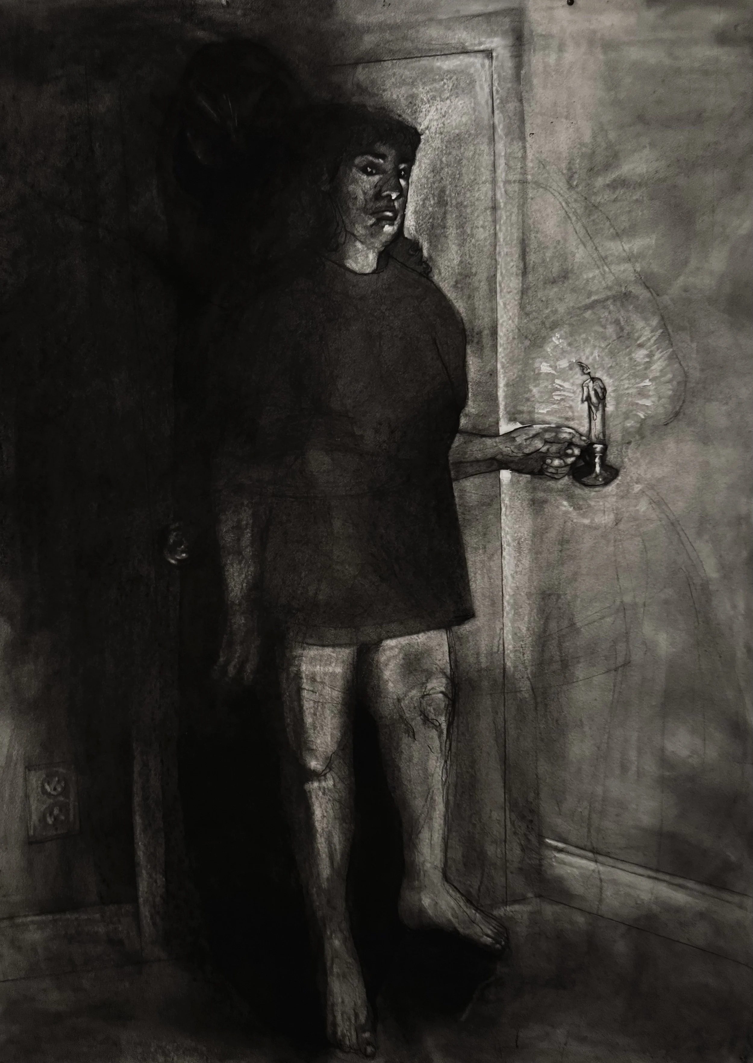 Haunt, Charcoal, ink, acrylic, and soft pastel,
42.5" x 60", 2026