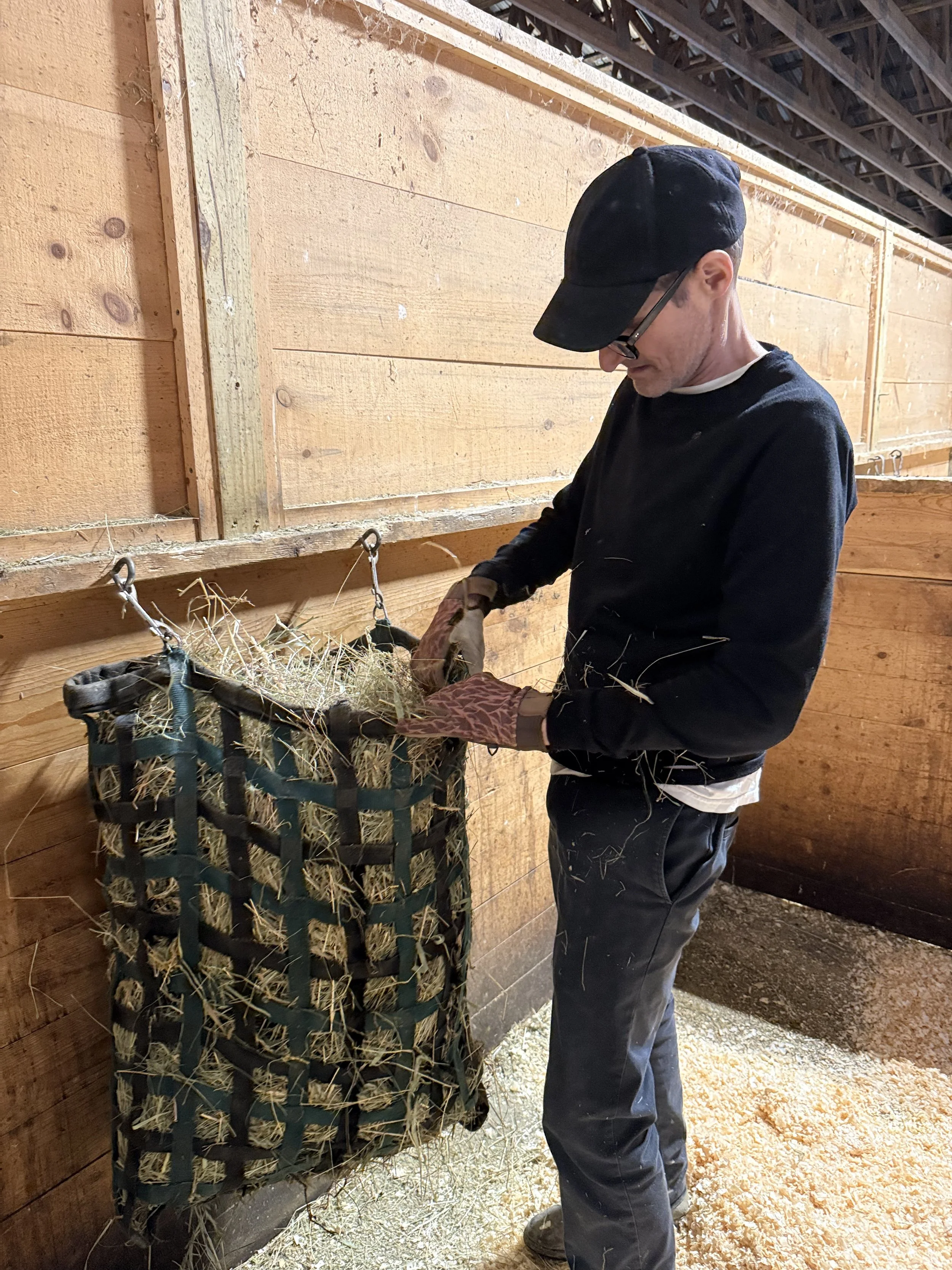 Filling hay bags
