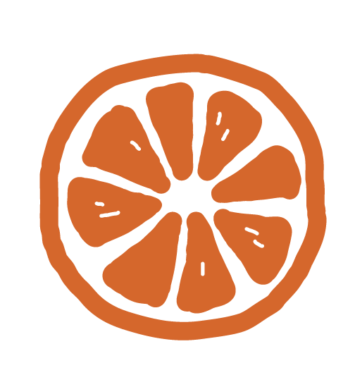 A stylized image of an orange slice with a black background.