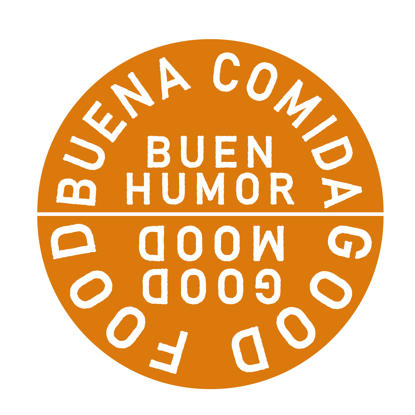 Circular logo with a brown background and white text that reads 'Buen Humor' in the center. The outer ring contains the phrases 'Buen Humor' and 'Ódiedo Buen Humor Gogo' arranged in a circle.