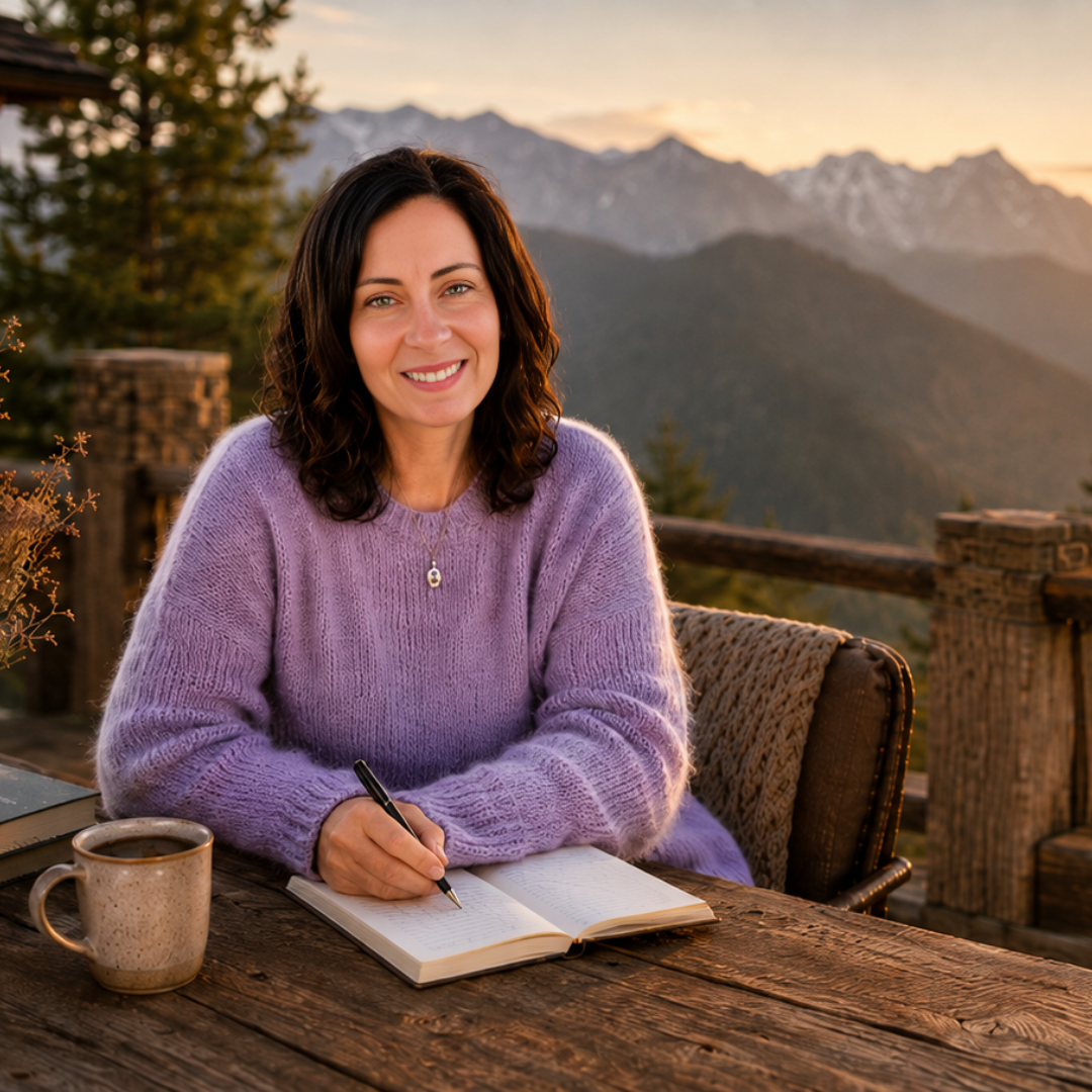 Adrienne journaling in the mountains