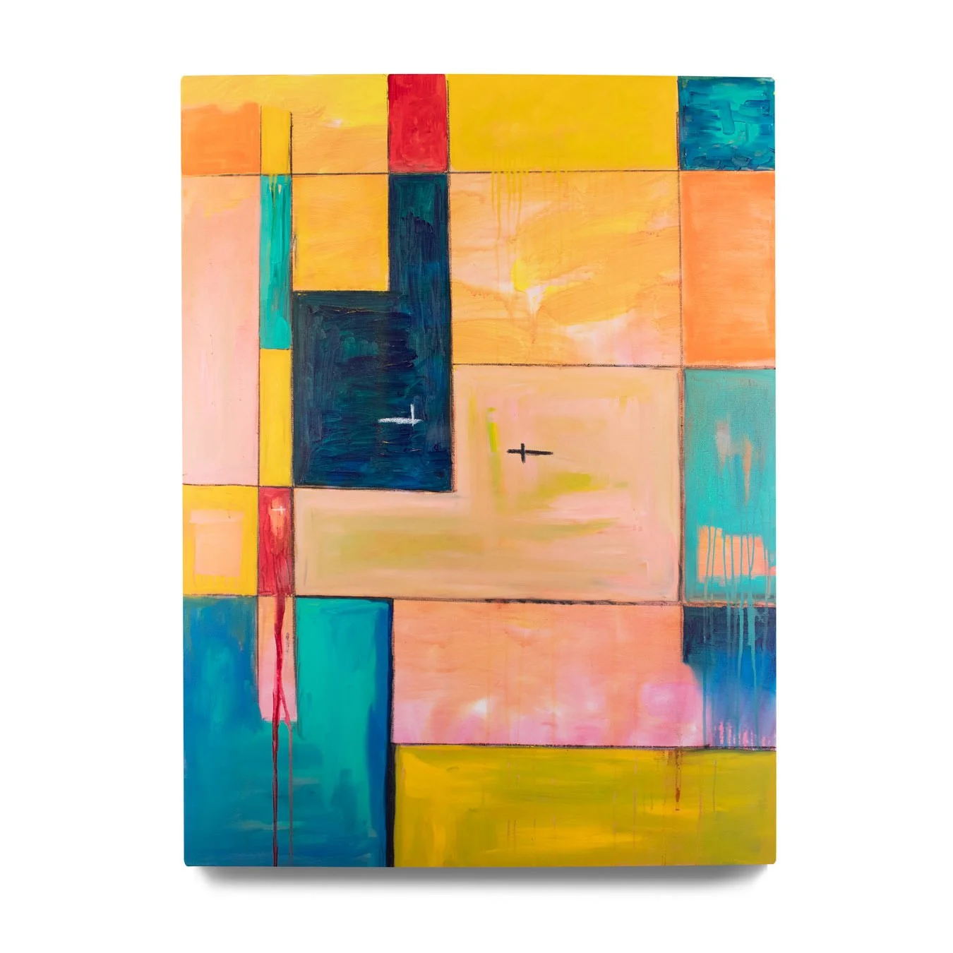 No. I. 2022. Acrylic paint, charcoal and pastel on canvas. 36 x 48 in.