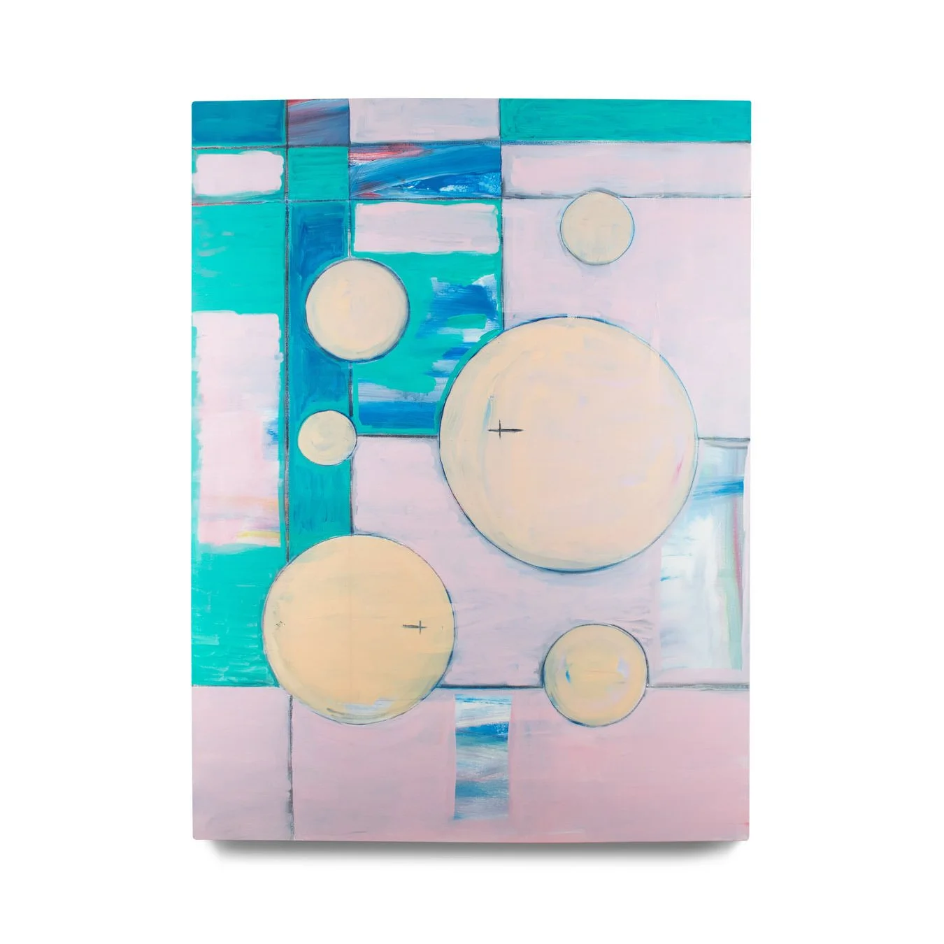 Bubble Yum. 2022. Acrylic paint, charcoal and pastel on canvas. 36 x 48 in.