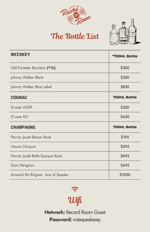 Menu — Record Room LIC