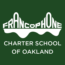 Logo of Francophone Charter School of Oakland with green background and white text