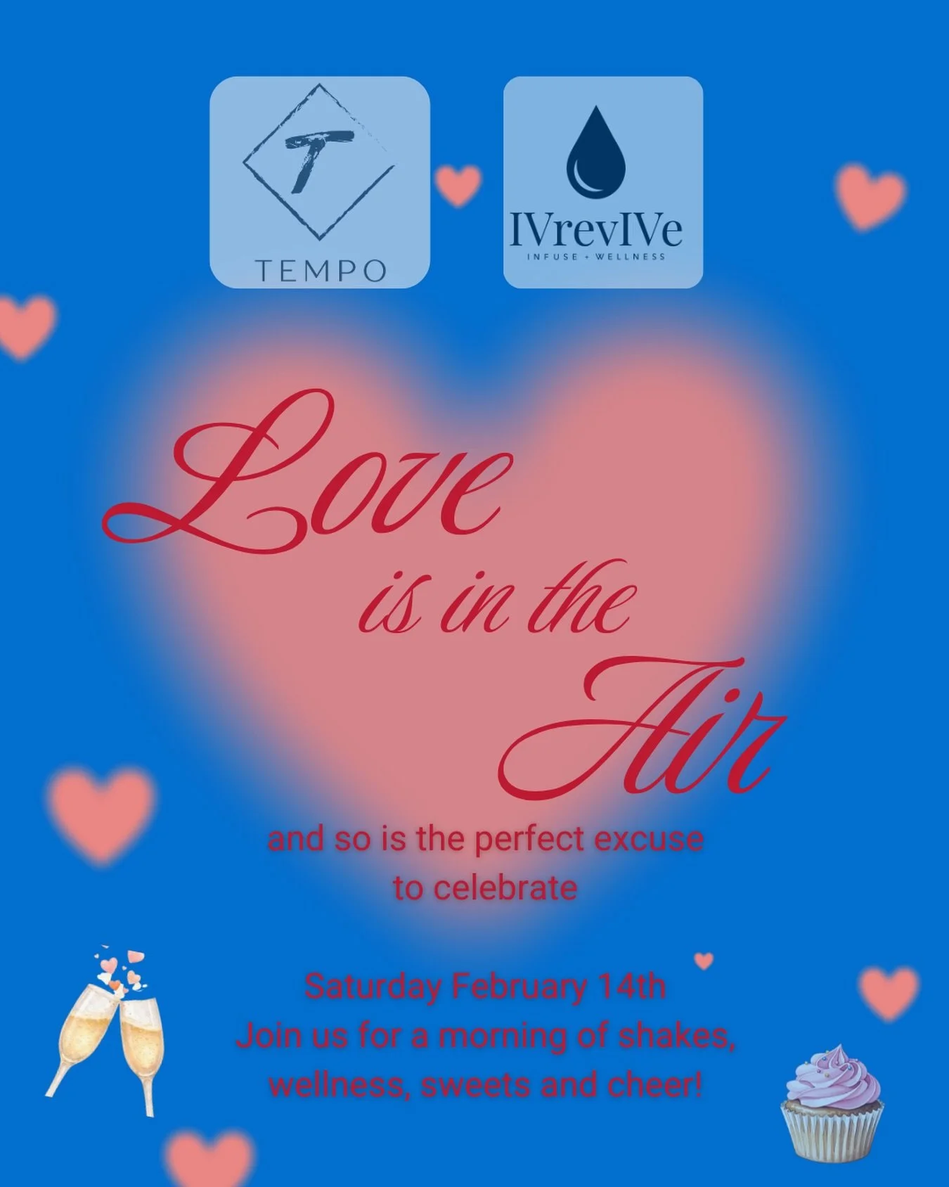 Join us next Saturday February 14th for a morning full of shakes, wellness, treats and cheer 🥂 🧁 💕 

IVrevive founder and wellness expert Christina Voltz @iv.revive will be in studio answering alll your wellness questions and offering complimentar