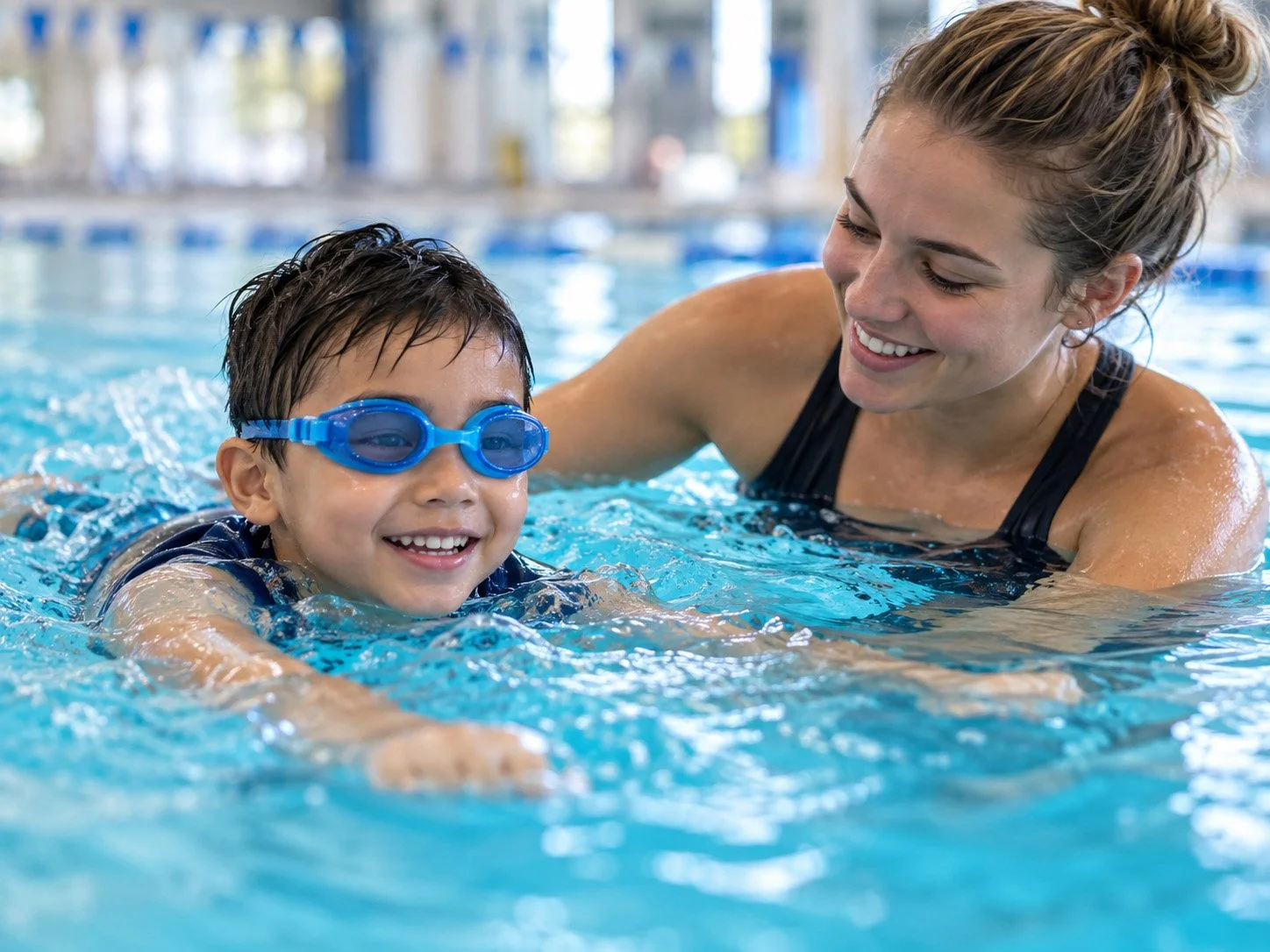 Water safety instructor working with a swimmer