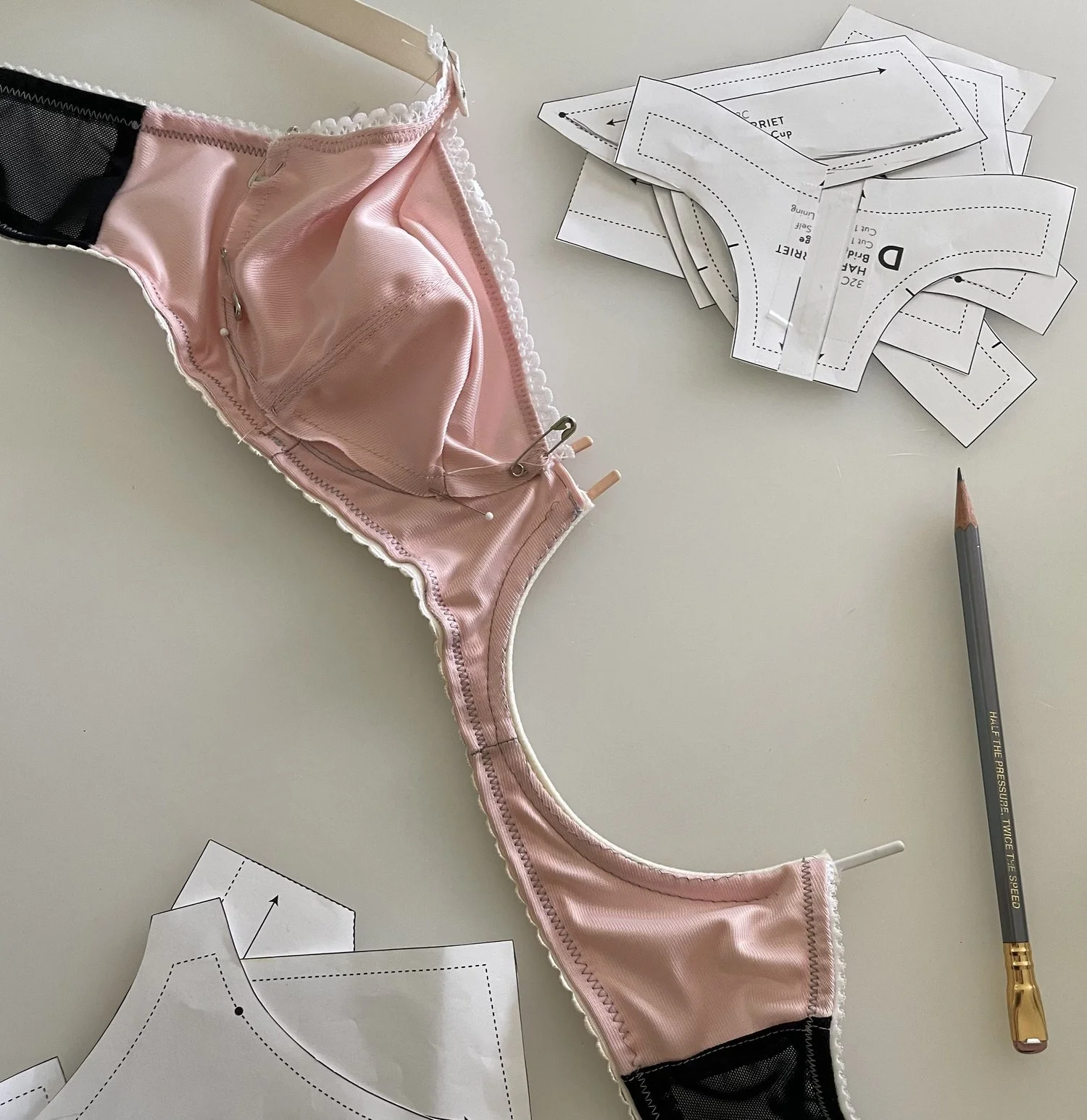 bra toile with paper pattern pieces