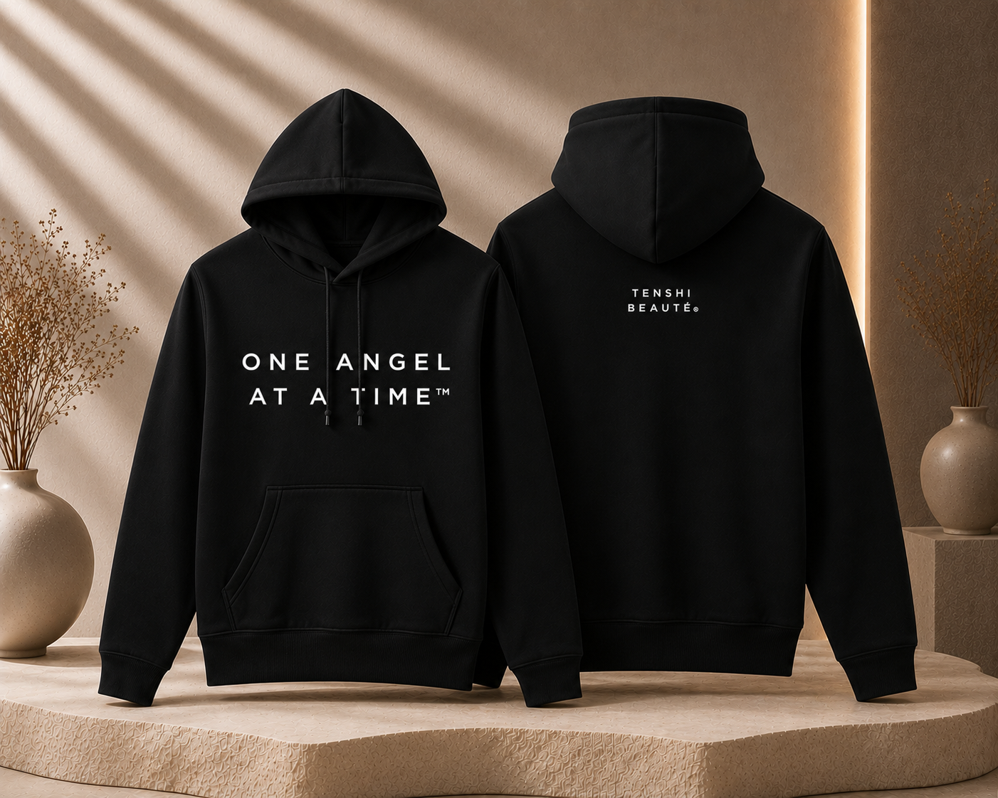 Tenshi Beauté® One Angel at a Time Essential Terry Hoodie BLAK