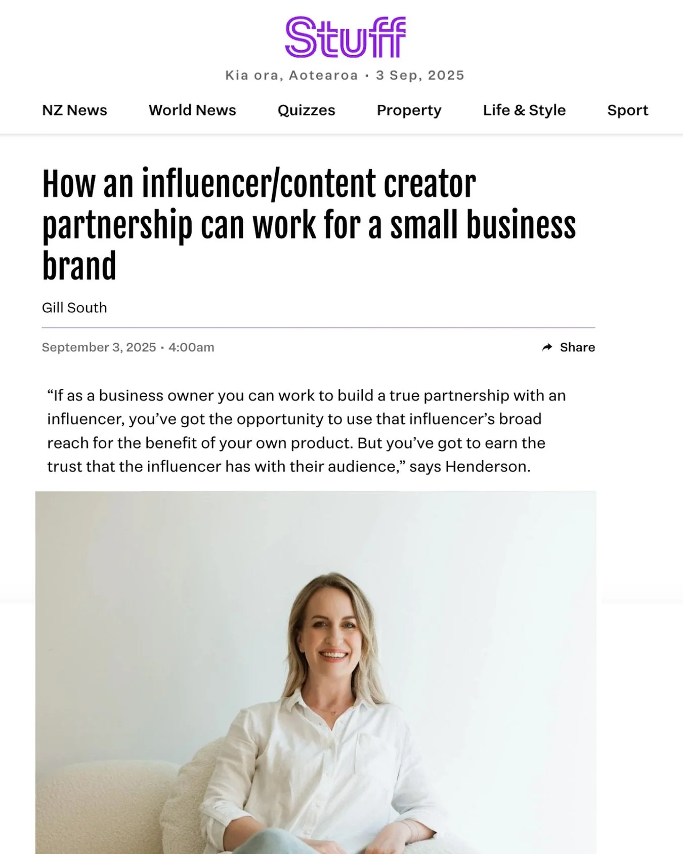 Well it&rsquo;s not very often I&rsquo;m on this side of a news story 🫣

After working with Stuff to showcase what my amazing clients are getting up on many stories over the years, it was so fun to chat with Gill South about some of my own work in t