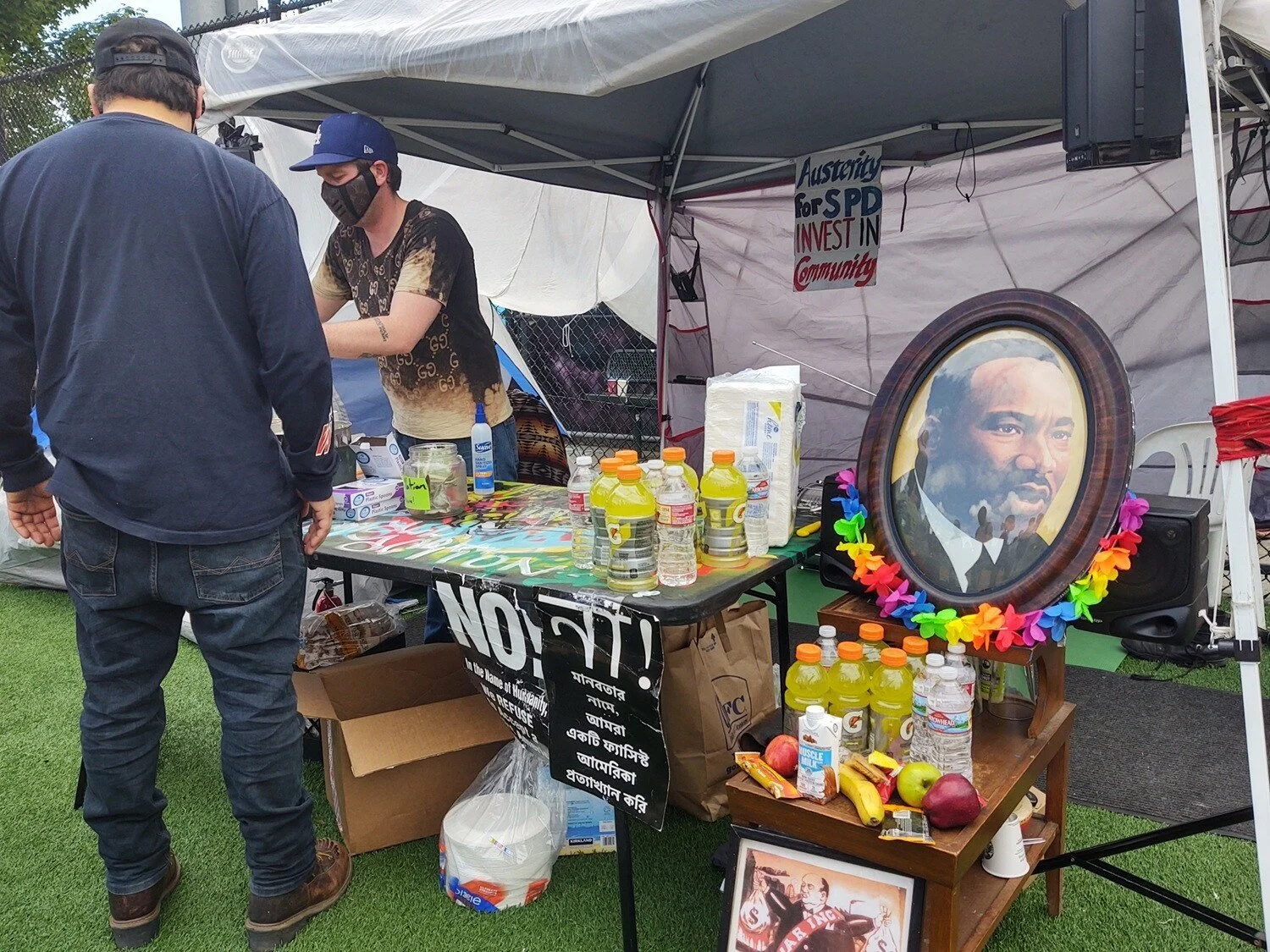 Free soup is given to protesters and community members
