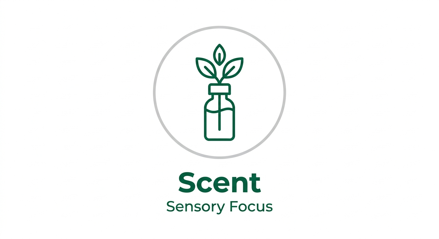 Green icon of an essential oil bottle for therapeutic aromatherapy and sensory focus in the workplace.