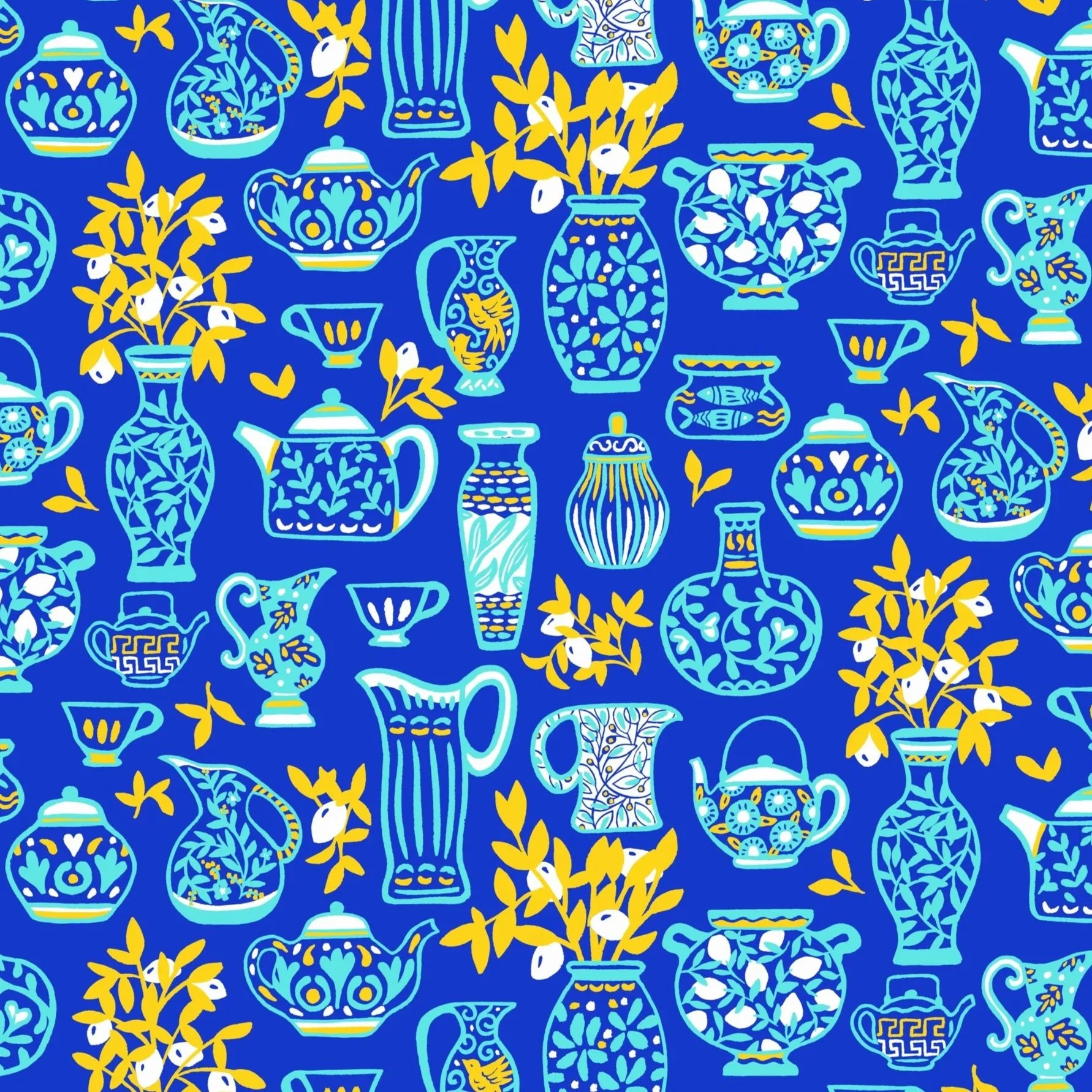 Mediterranean summer painted jugs and lemons