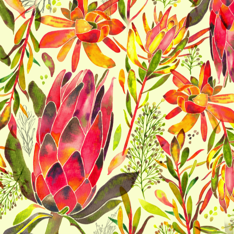 Watercolour hand painted native flowers pattern