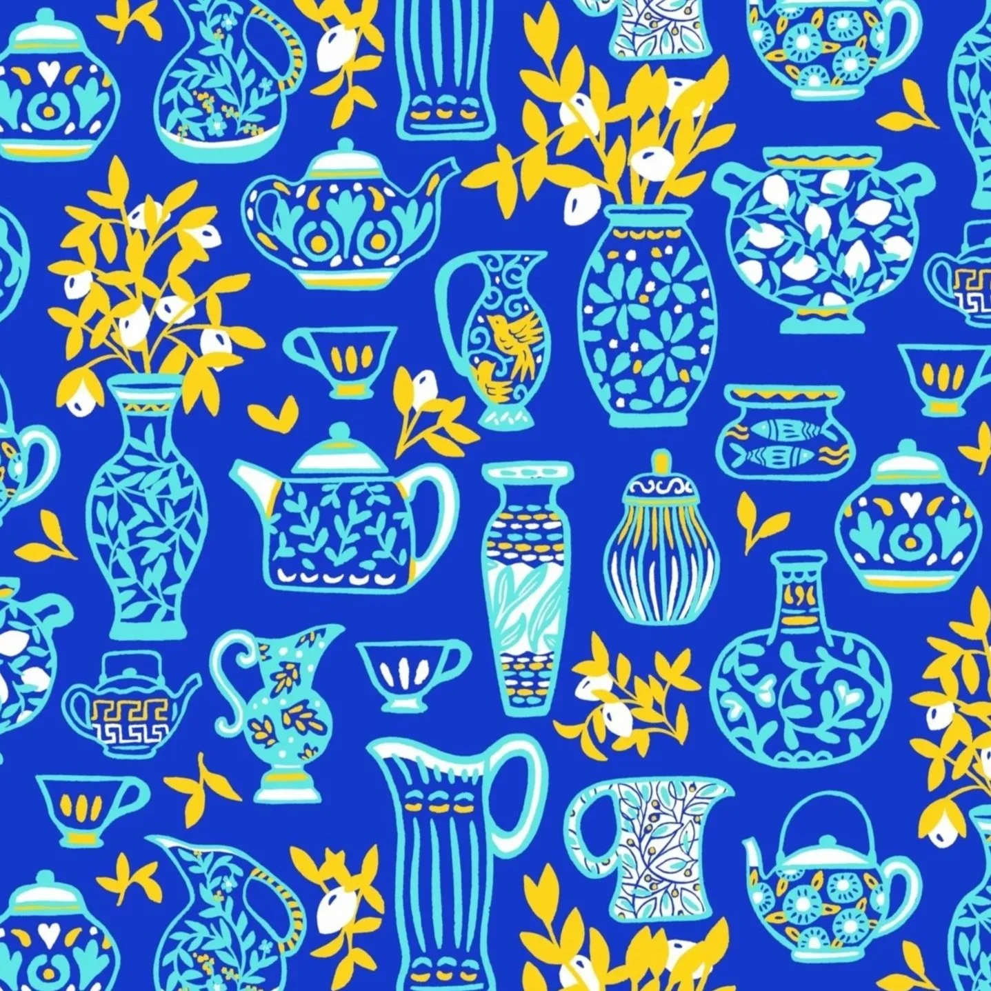Mediterranean summer painted jugs and lemons