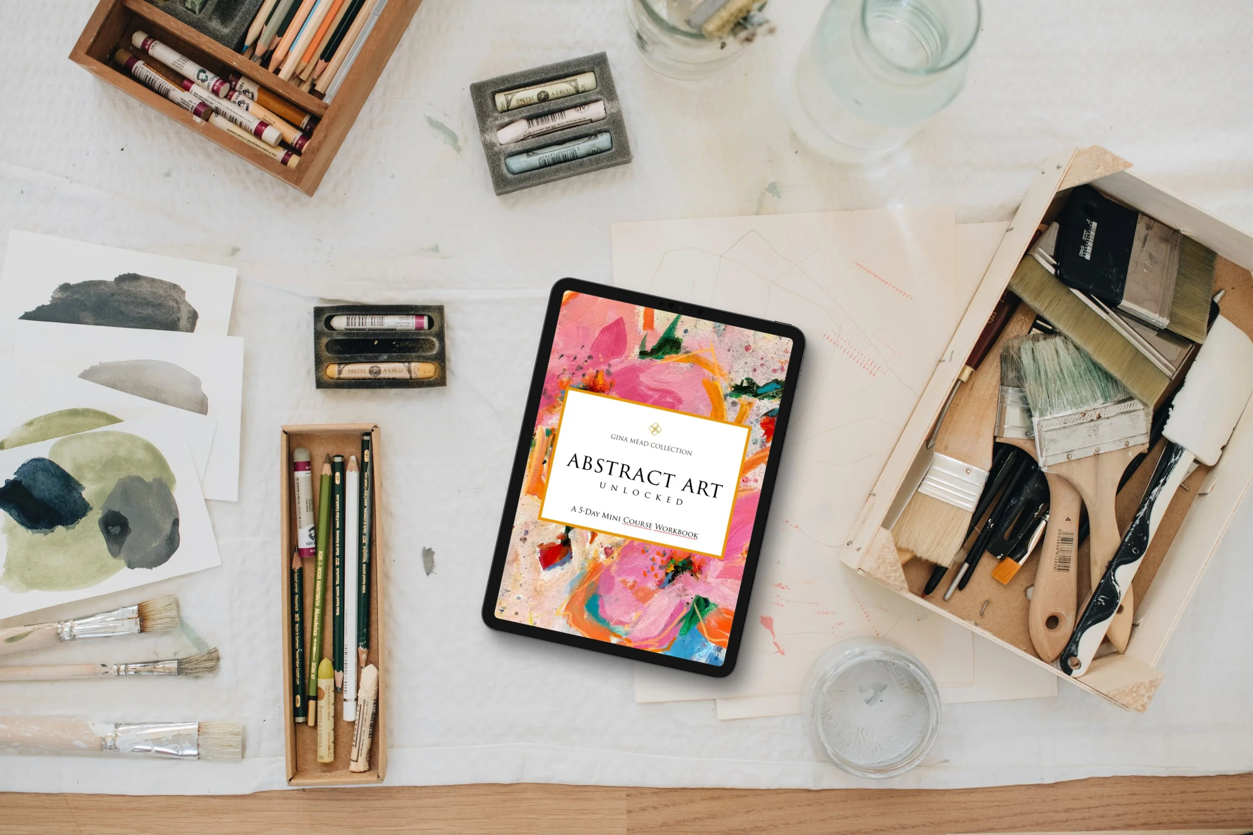 Downloadable 5-day abstract art course by Gina Mead – a printable guide to explore gesture, color, and creative freedom.