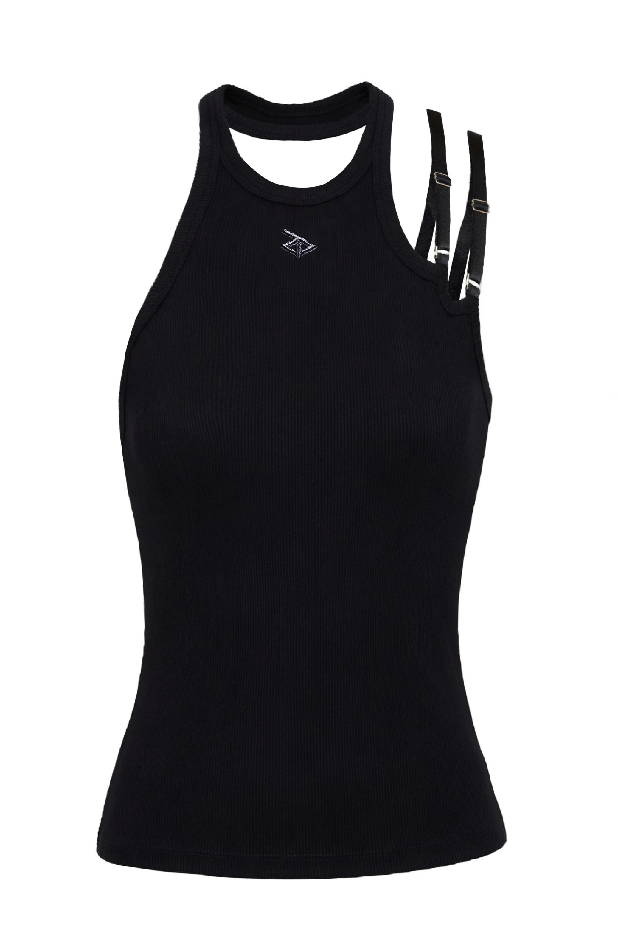 Double Bra-strap Halter Tank Top in Black