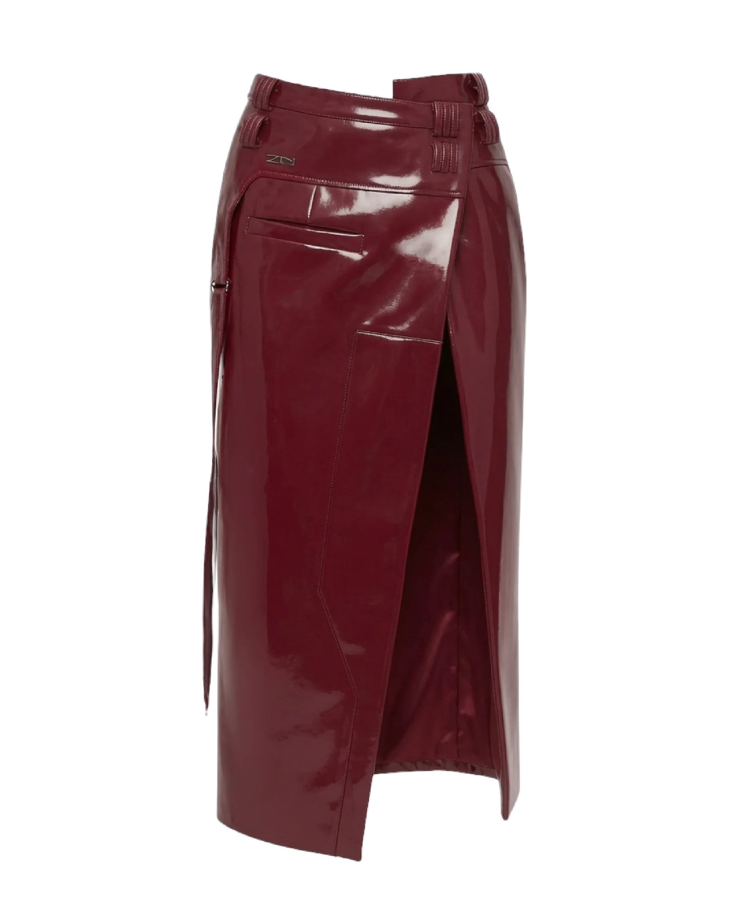 Asymmetric Tailored Wrap Skirt in Burgundy