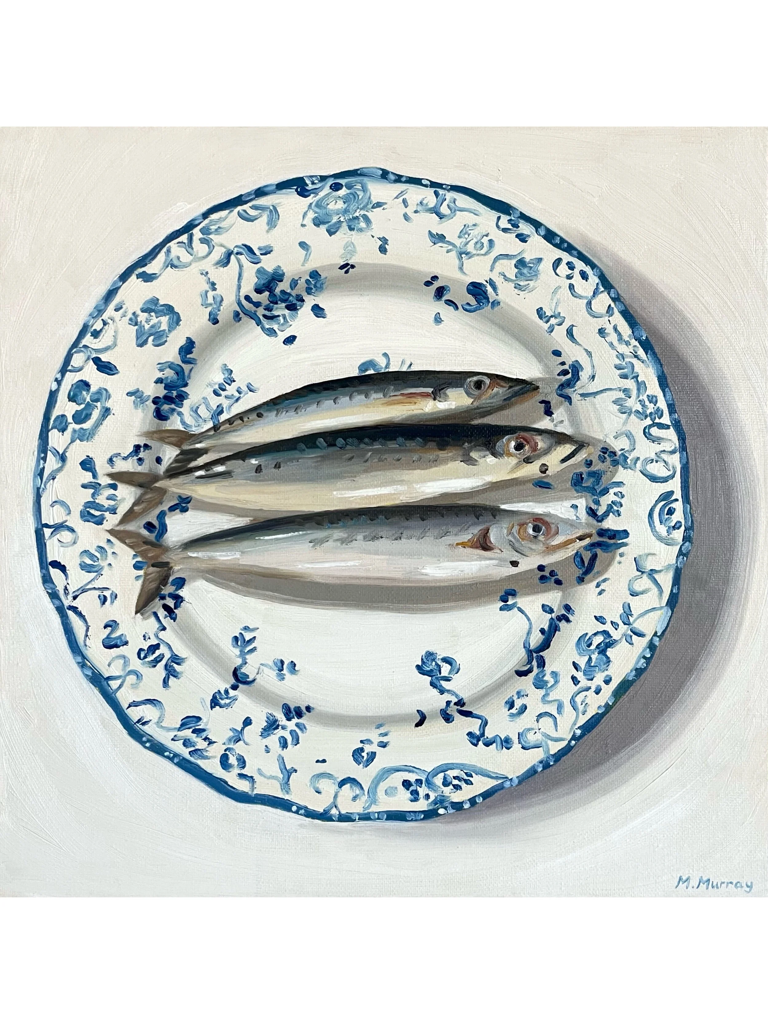 Sardines on a porcelain plate (Print)