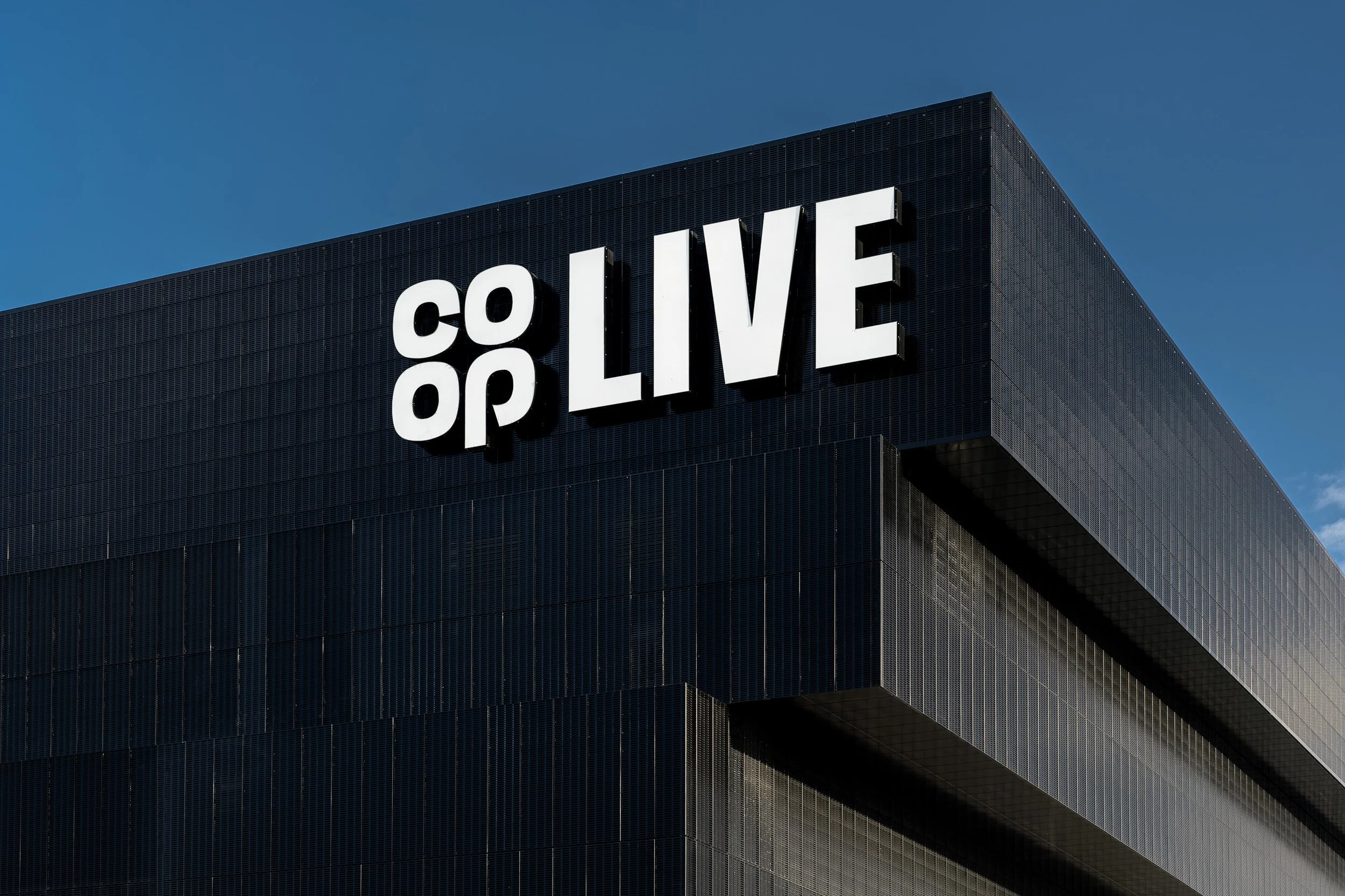 Exterior architectural photograph of Co-op Live Arena in Manchester
