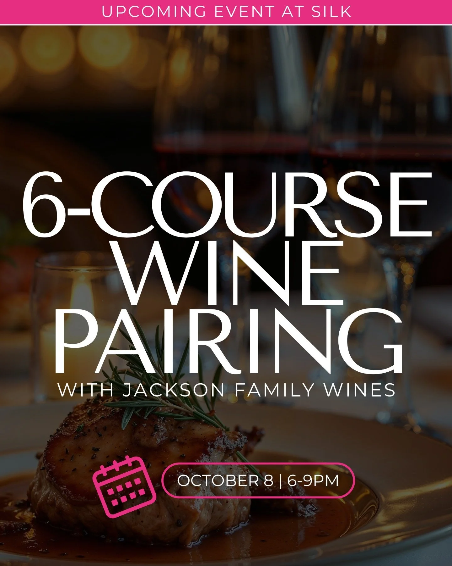 Mark your calendars, besties ✨
🍷 Wine &amp; 6-Course Dinner Pairing is happening at Silk on October 8 from 6&ndash;9PM

We&rsquo;re teaming up with @jacksonfamilywines again &mdash; this time pouring all Santa Barbara wines in celebration of Santa B