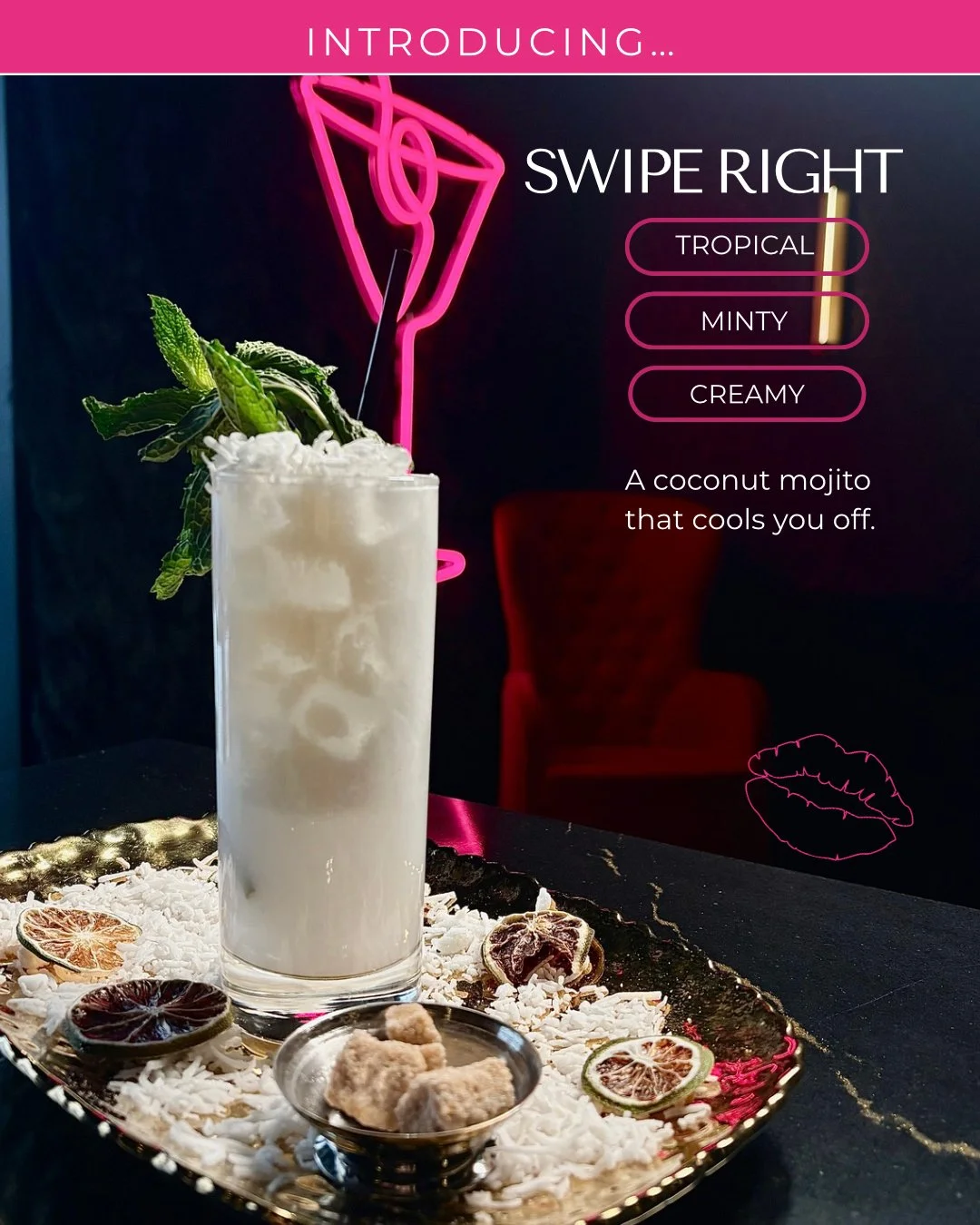 We&rsquo;d swipe right too. 💋

Meet the Swipe Right - our coconut mint mojito.

Tropical. Minty. Creamy. Your little island fling&hellip; in a glass. 🌴🍸

Now on the menu at Silk! 

#silkutica #uticany #cocktailbar #newcocktails #uticaeats