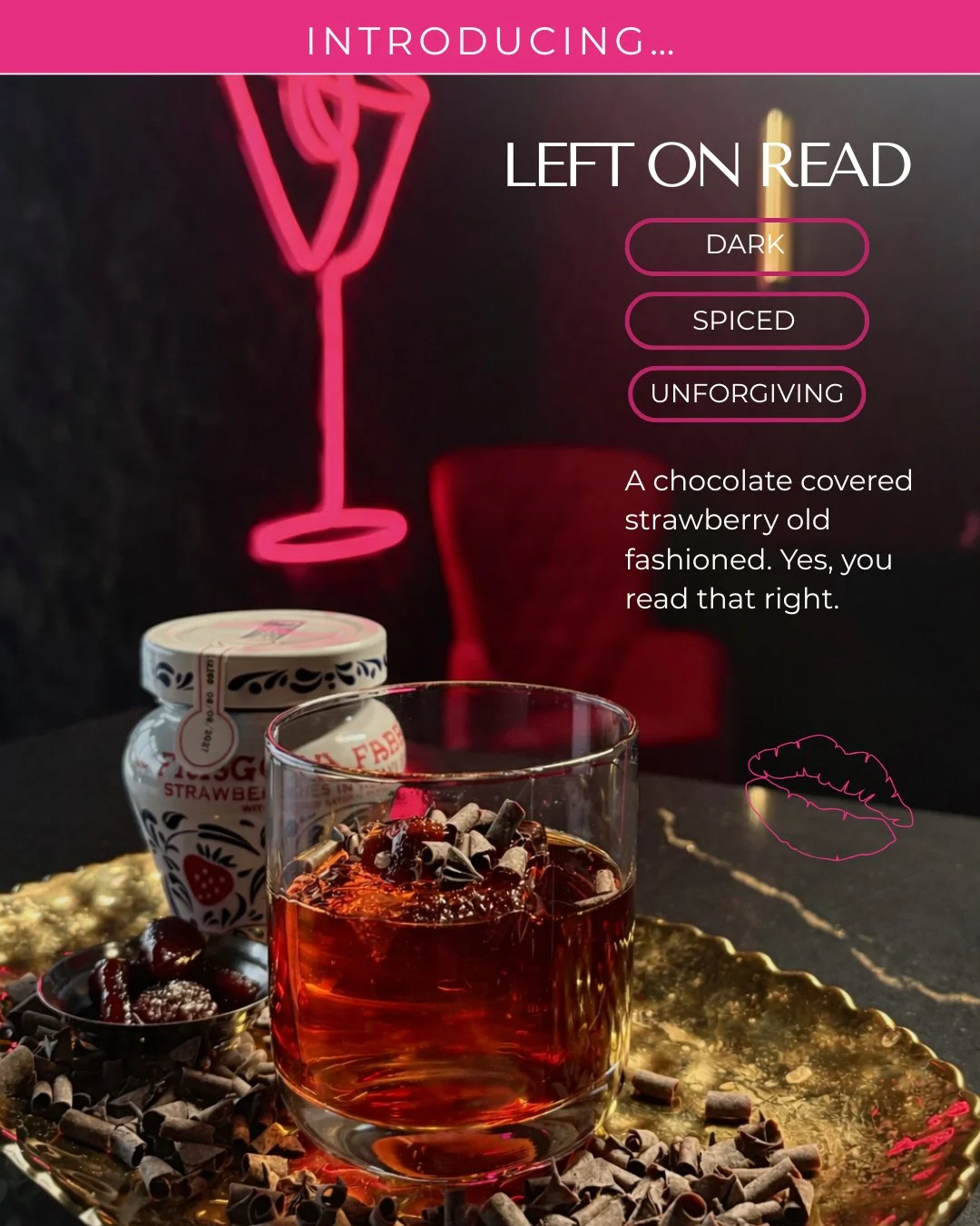 Left on read?
Good 😏

Meet Left on Read &mdash; a chocolate-covered strawberry old fashioned that doesn&rsquo;t beg.

Dark. Spiced. Unforgiving.

This one doesn&rsquo;t text back&hellip; it pours heavy.

#silkutica #uticany #cocktailbar #newcocktail