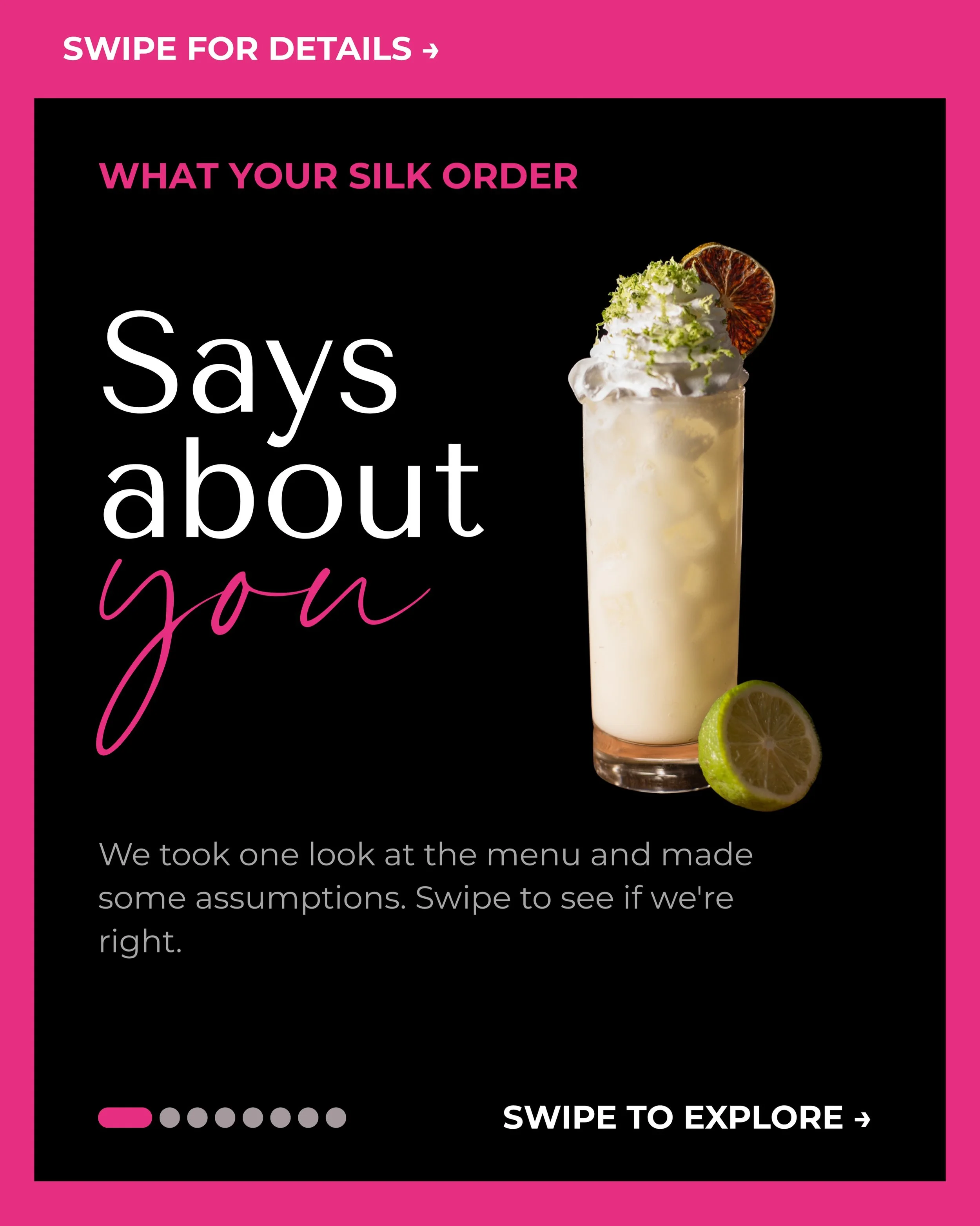 What your drink of choice says about you 🍸

Did we clock your tea ☕️ Let us know in the comments or at the bar 💗

#silkutica #uticaeats #cocktailbar #cocktaillover #uticany