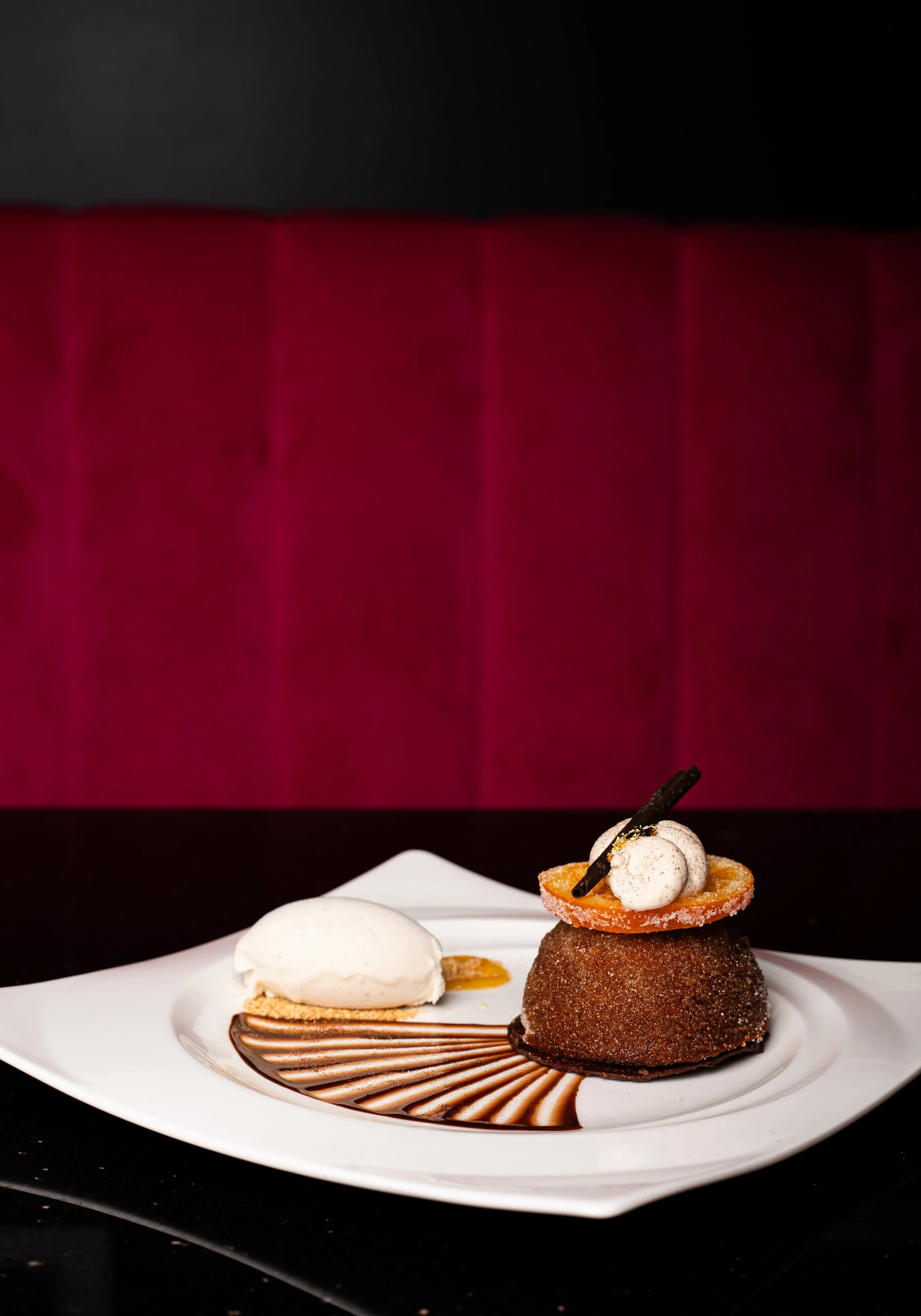 Orange honey cake dessert at Silk cocktail bar small plates and dessert destination in Utica NY