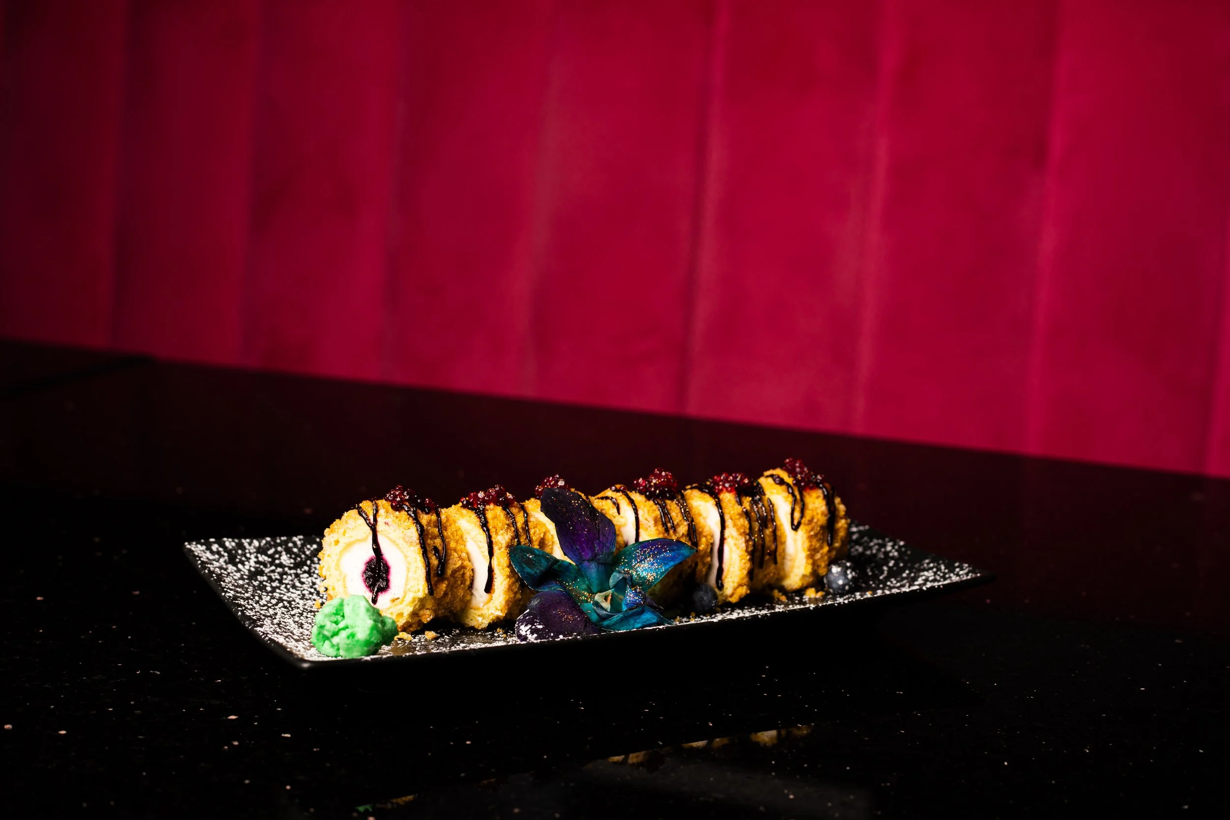 Cake sushi roll dessert at Silk cocktail bar small plates and dessert destination in Utica NY
