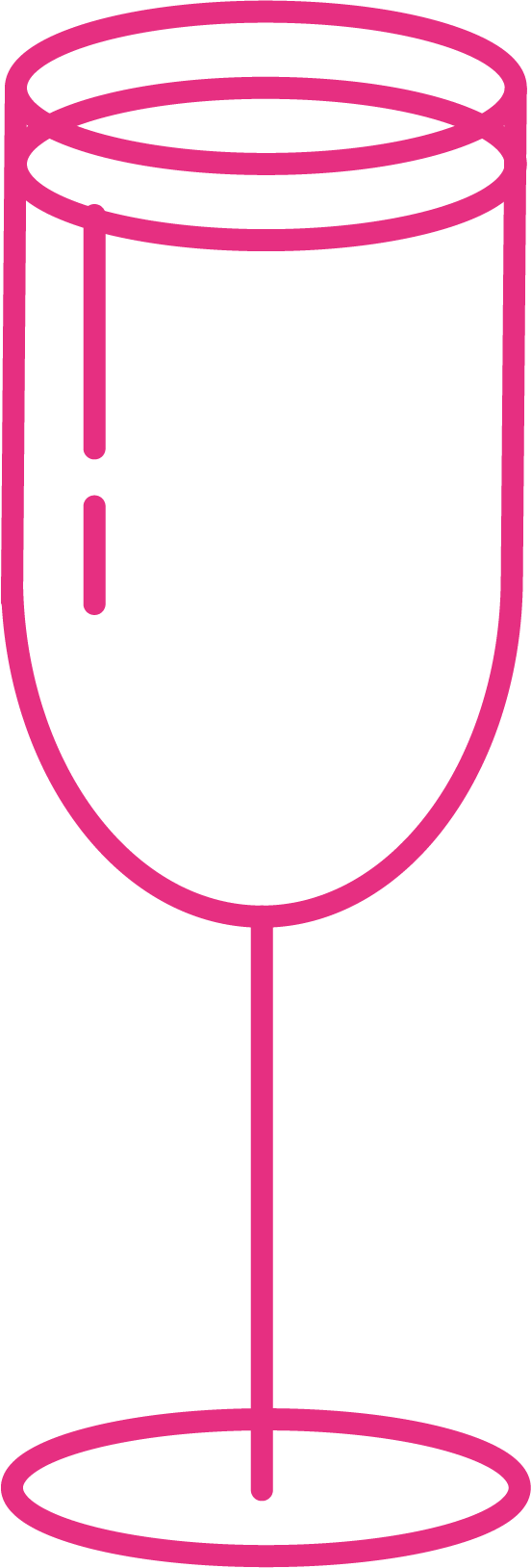 A decorative outline illustration of a champagne flute, used as a brand icon for Silk Utica, an upscale cocktail and dessert bar in Utica, New York.