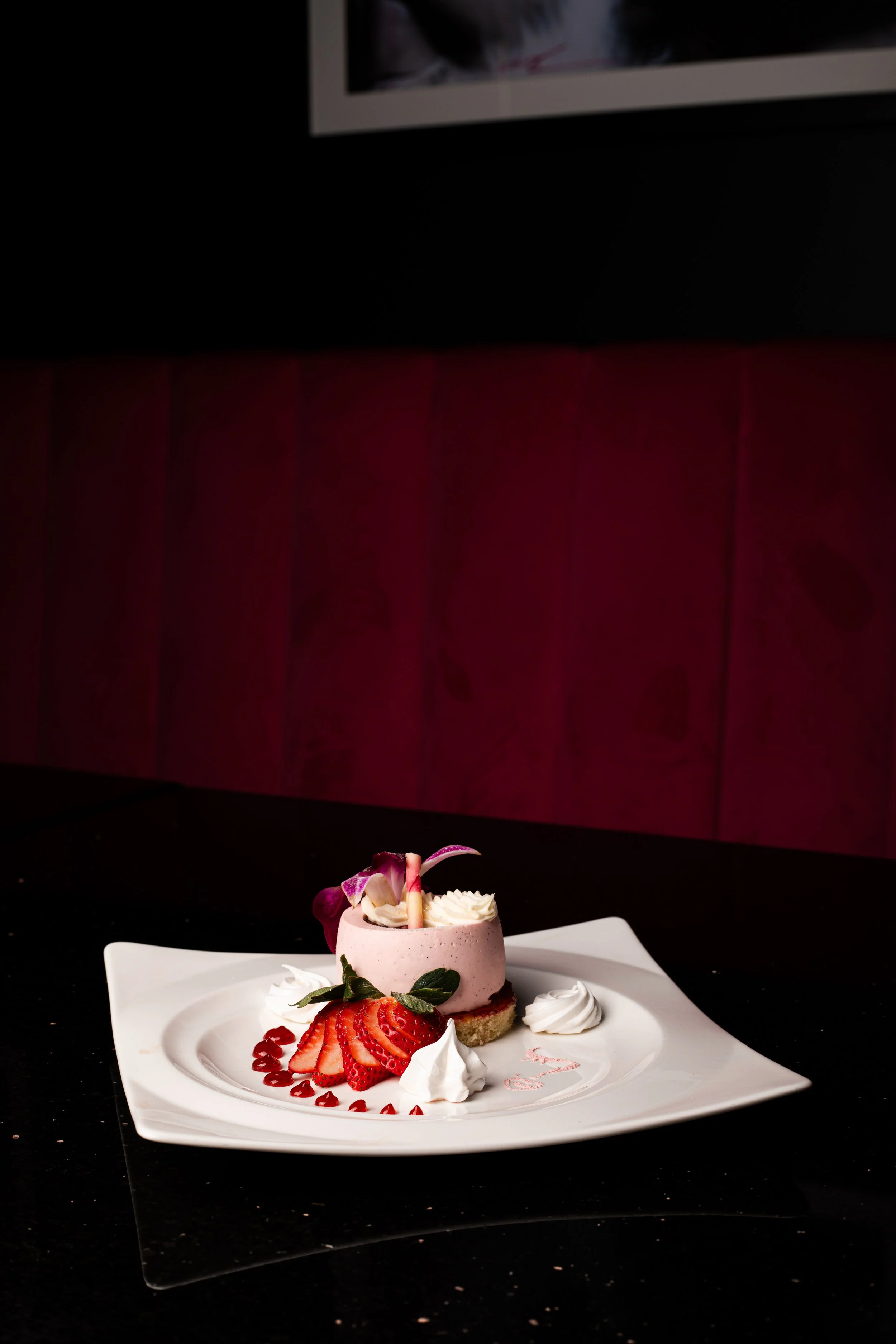 Strawberries and cream dessert at Silk cocktail bar small plates and dessert destination in Utica NY