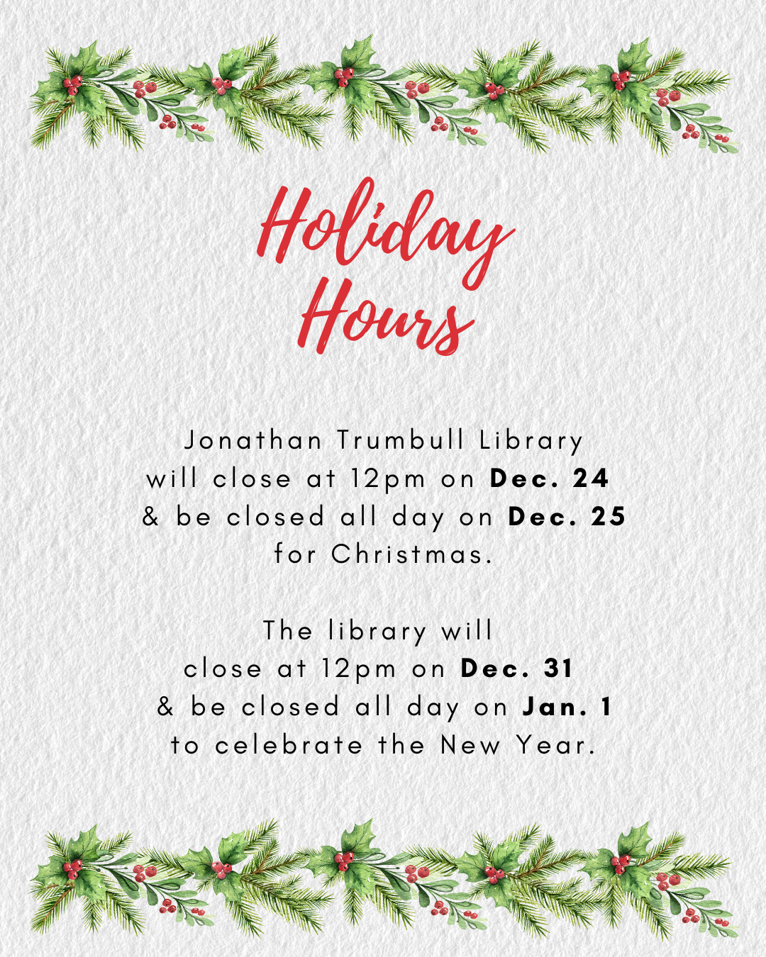 Holiday Hours