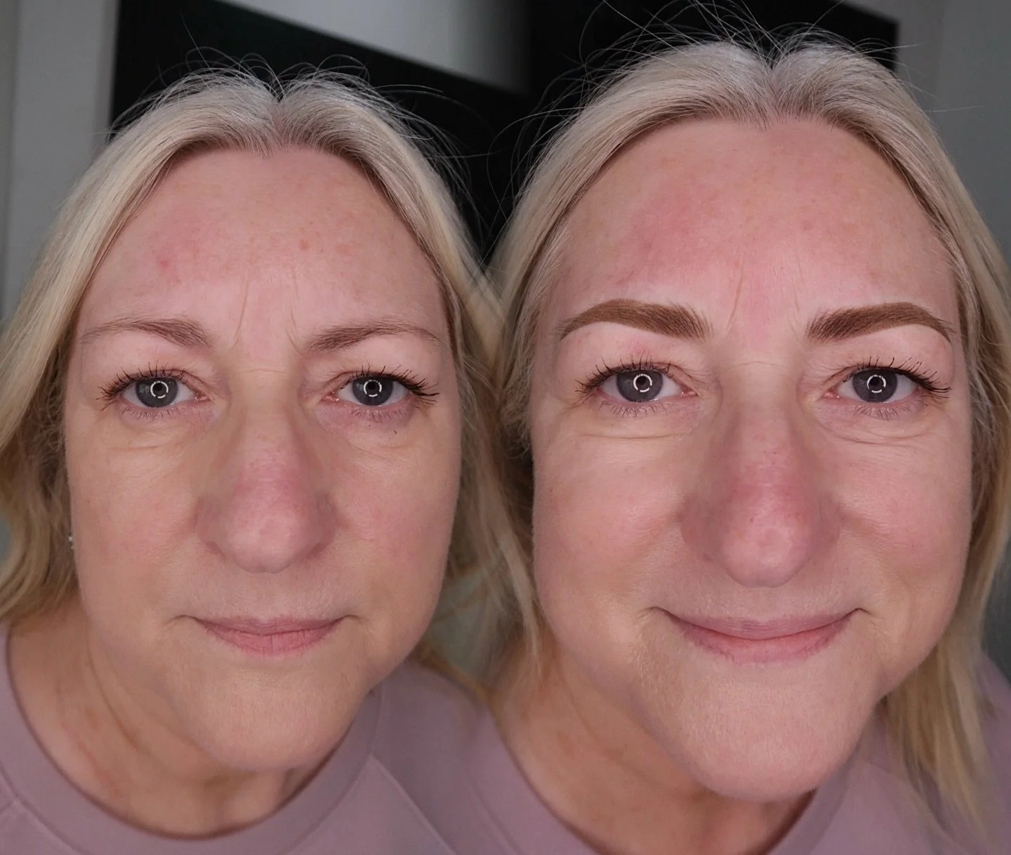 Hybrid brows are a combination of hairstrokes and soft powder shading. This style is ideal for clients who naturally have fuller, denser brows at the front with sparsity and lighter density through the arches and tails, helps to create a more overall