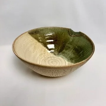 Chipped & Chattered Jade over Ivory Serving Bowl