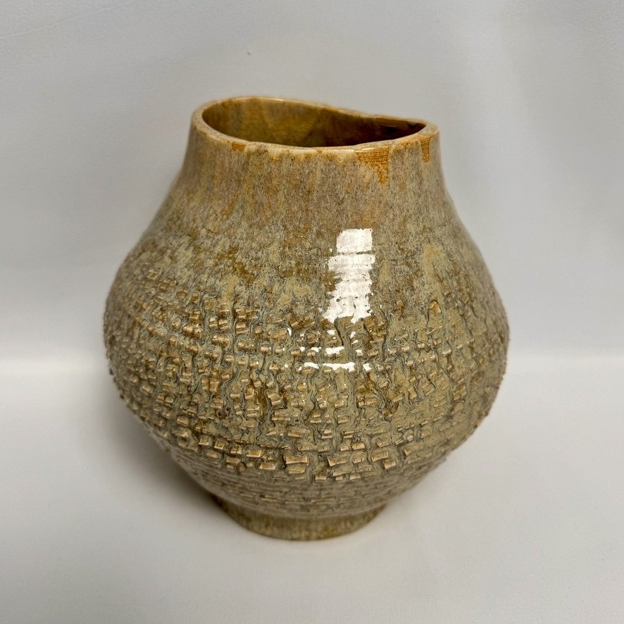 Crackled Sand Turned Glass Warped Vase
