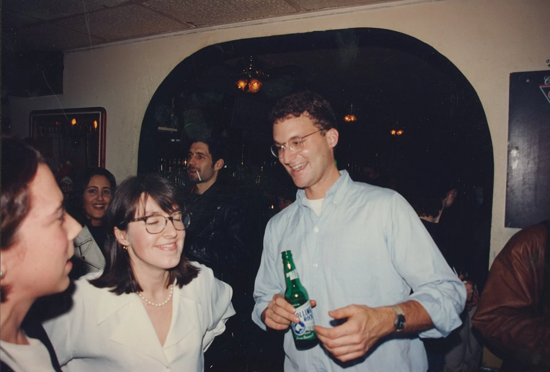 (l-r, foreground) Alyson Shotz, Pamela A. Ivinski and Tod Lippy at Publicsfear 3 launch event at Jack Dempsey's Bar, NYC, on 11/17/93