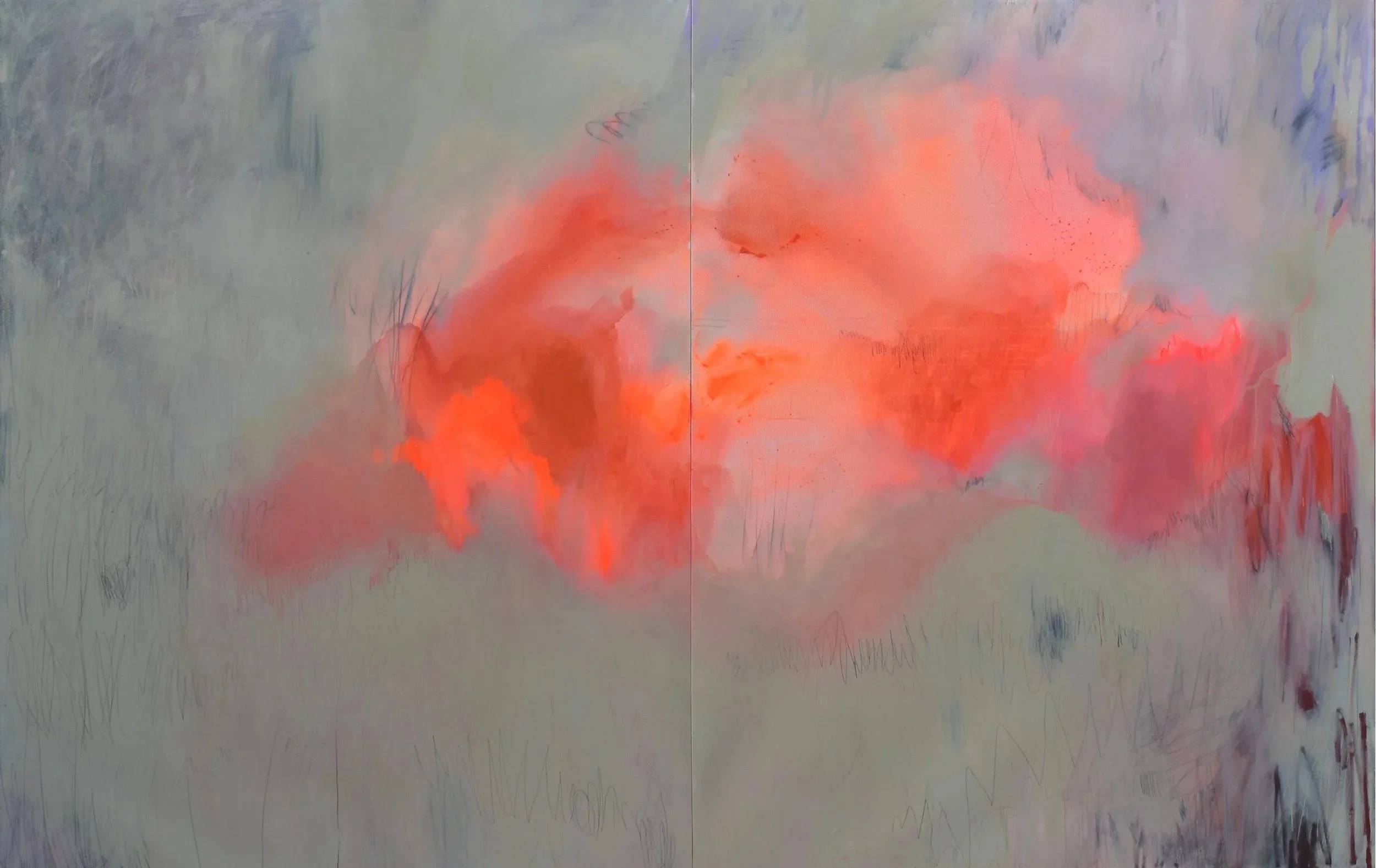 Desuspension (2026), acrylic and oil on two canvases, 230 x 180 cm each
