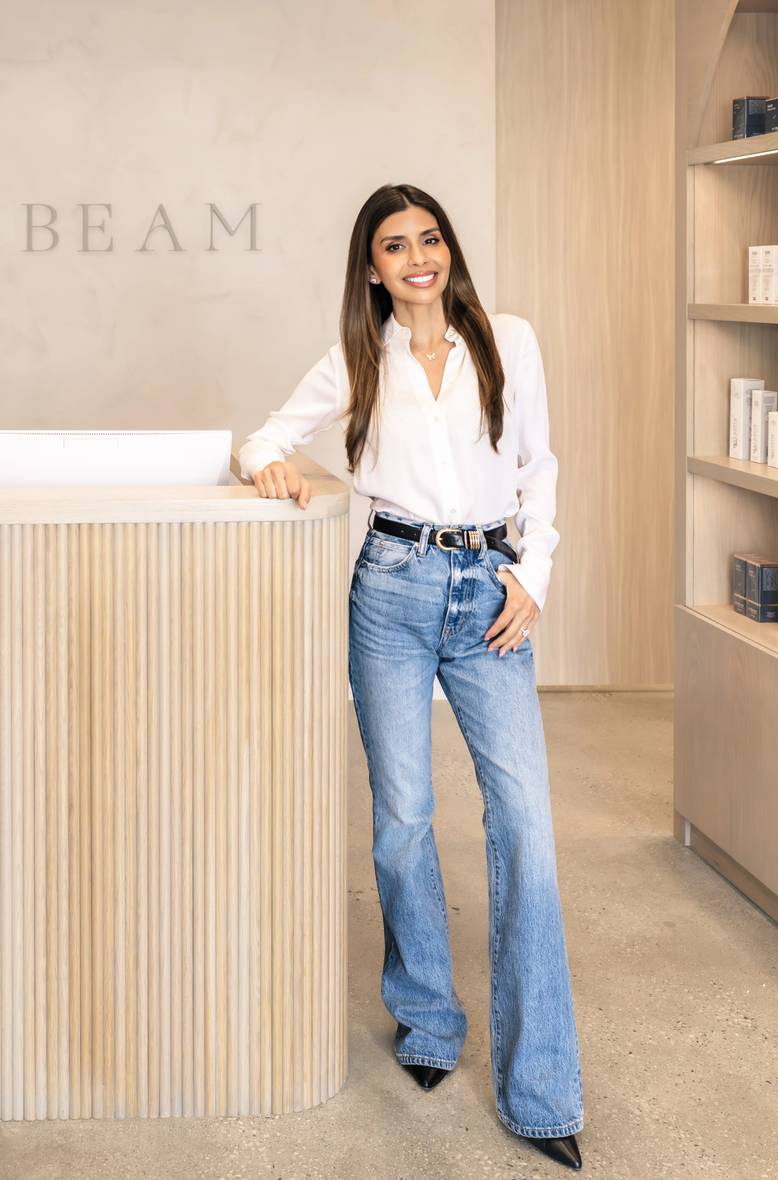 Clean, professional medical spa treatment room with neutral tones at BEAM Aesthetic Lounge in Manhattan Beach