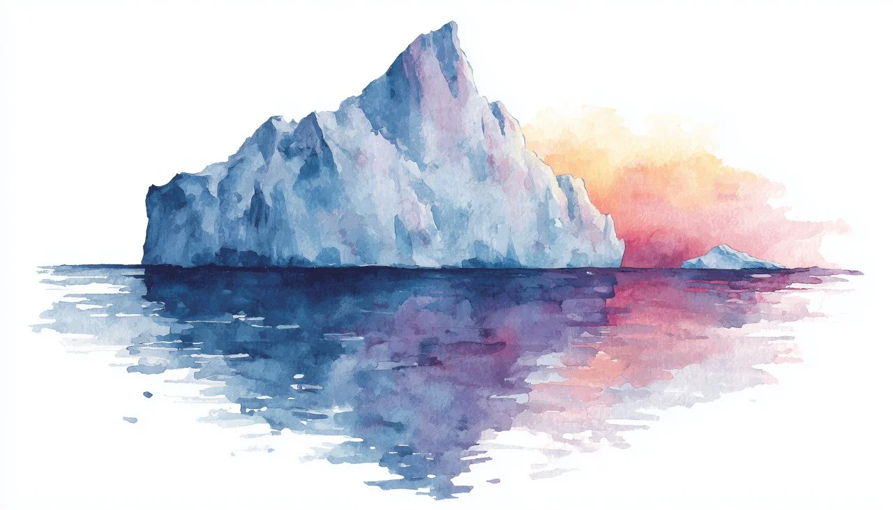 Colorful iceberg illustration representing hidden types of anger beneath the surface, depicting underlying anger triggers and emotional layers in anger psychology.