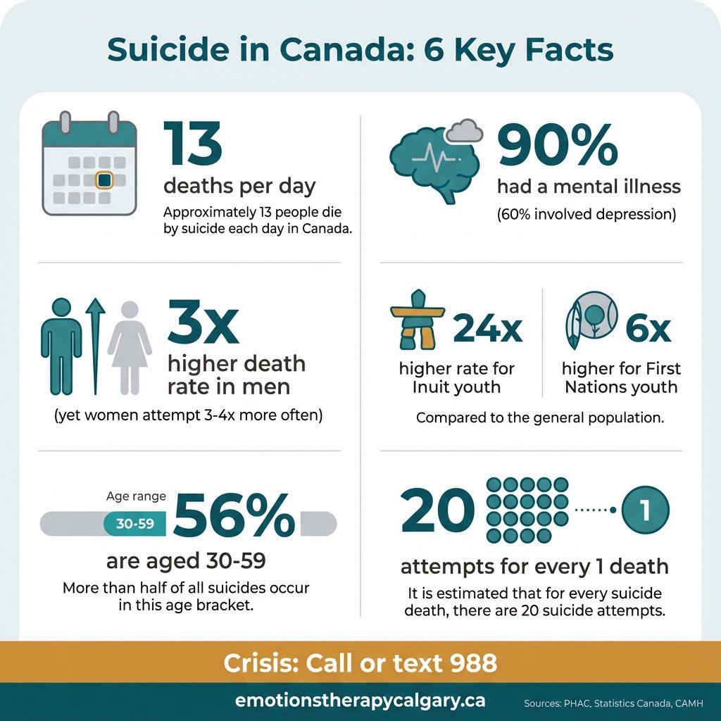 Infographic of key Canadian suicide statistics.