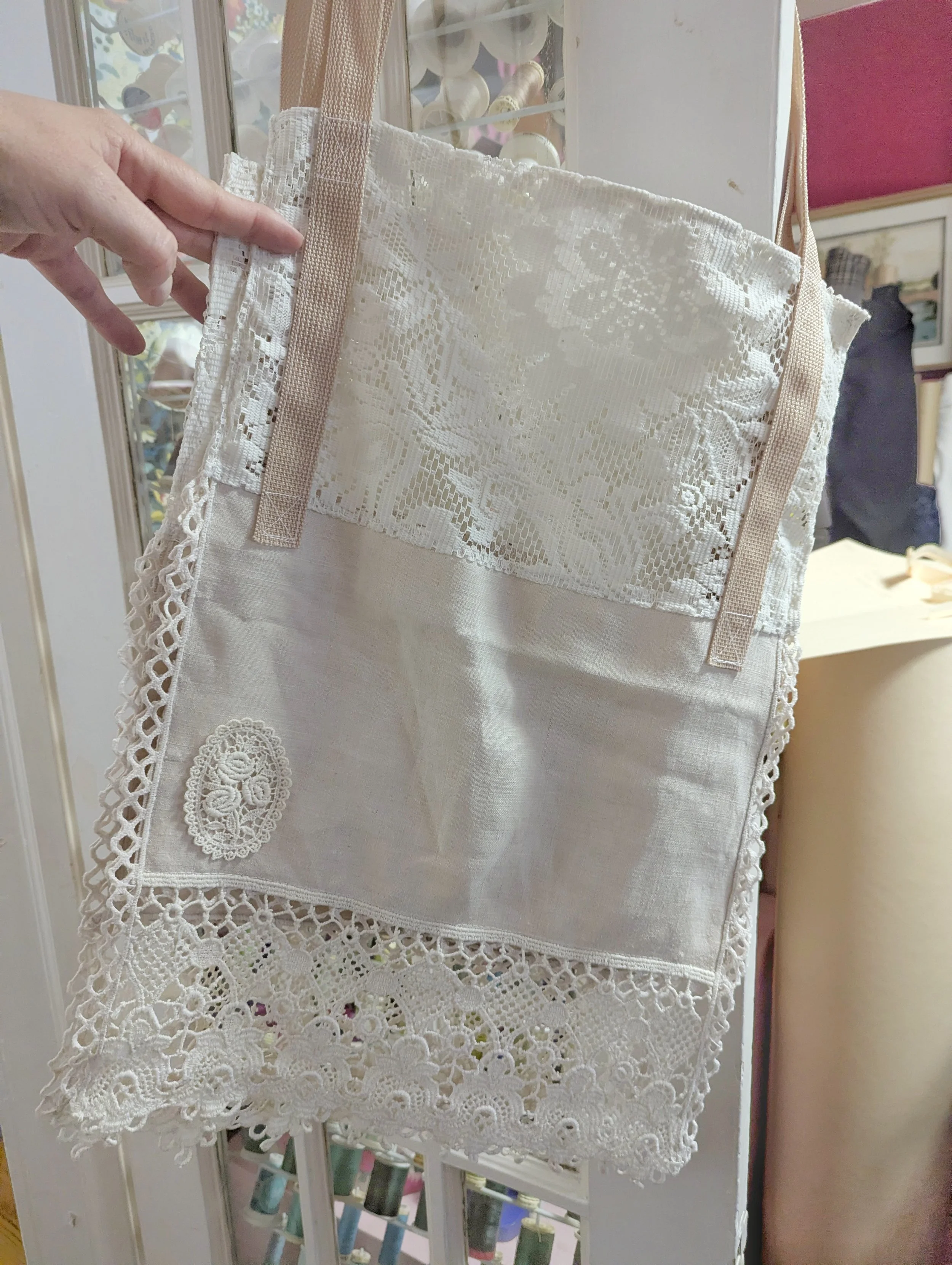 Upcycled Vintage Lace Market Bag