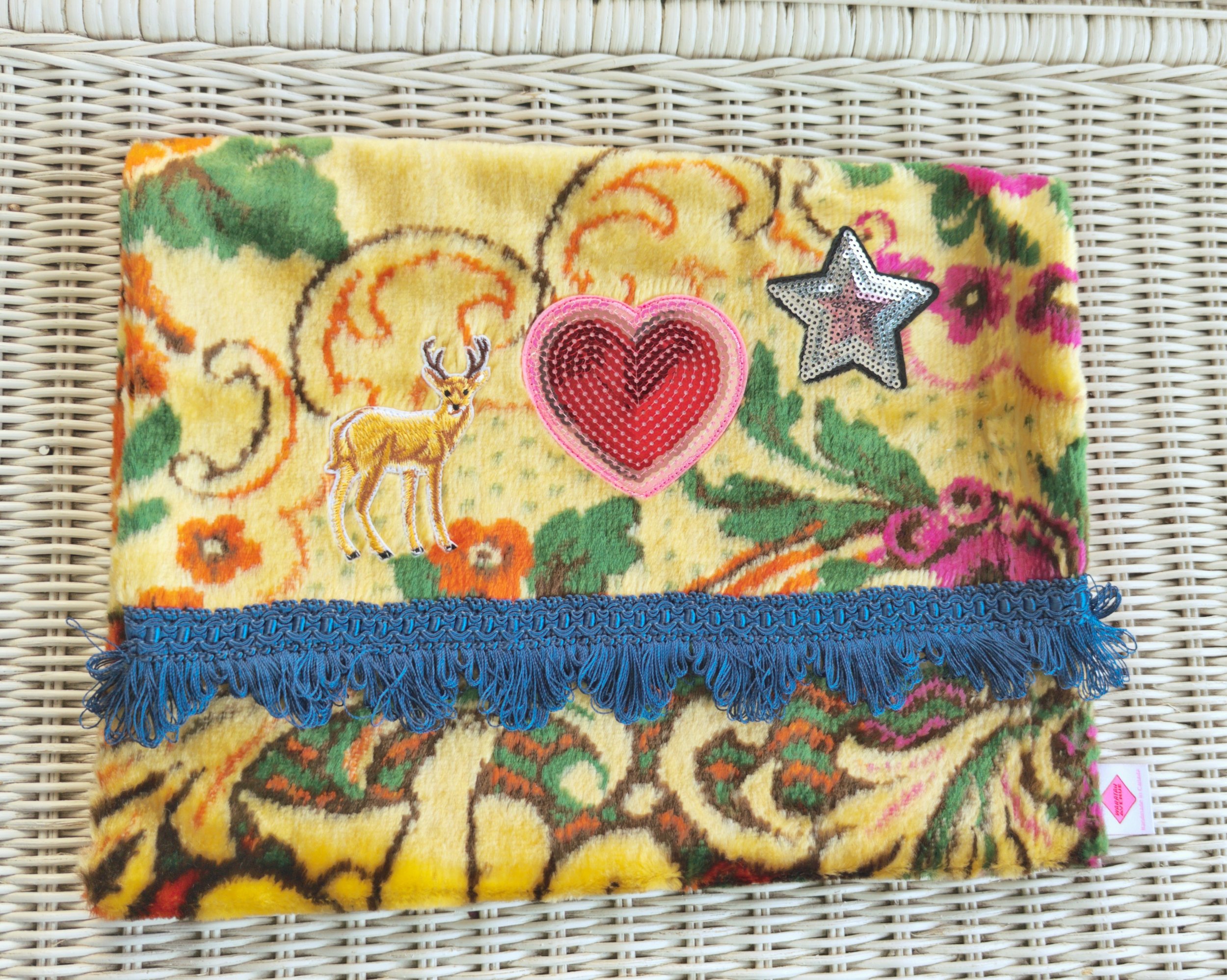 Lola Clutch - Golden, Blue Trim
