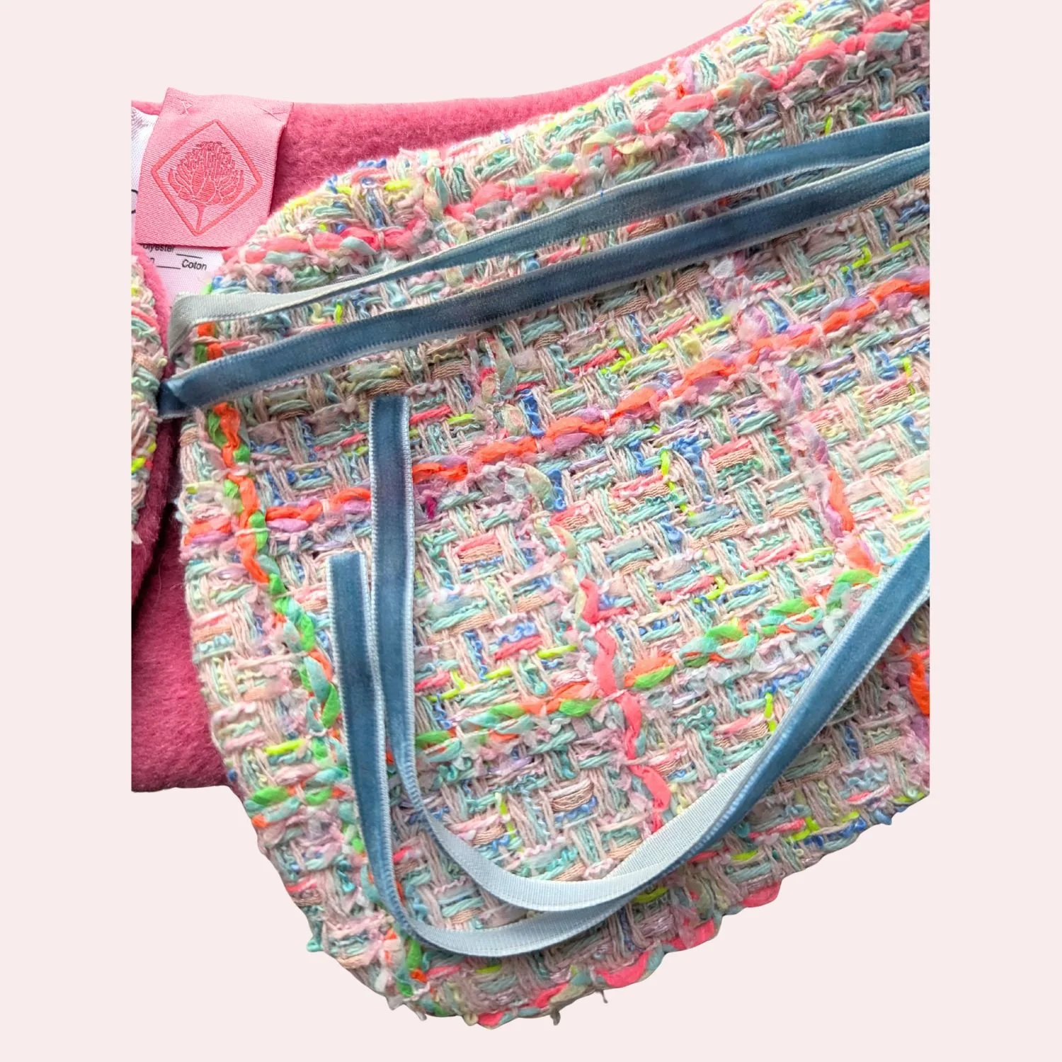 White and neon tweed collar ribbon pink background .jpg